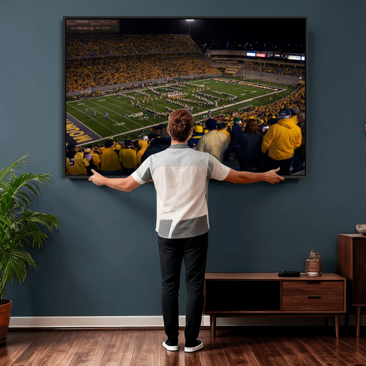 58154-MGV-CV-36X24 - West Virginia University Mountaineers Football Team Print, Milan Puskar Stadium, Morgantown