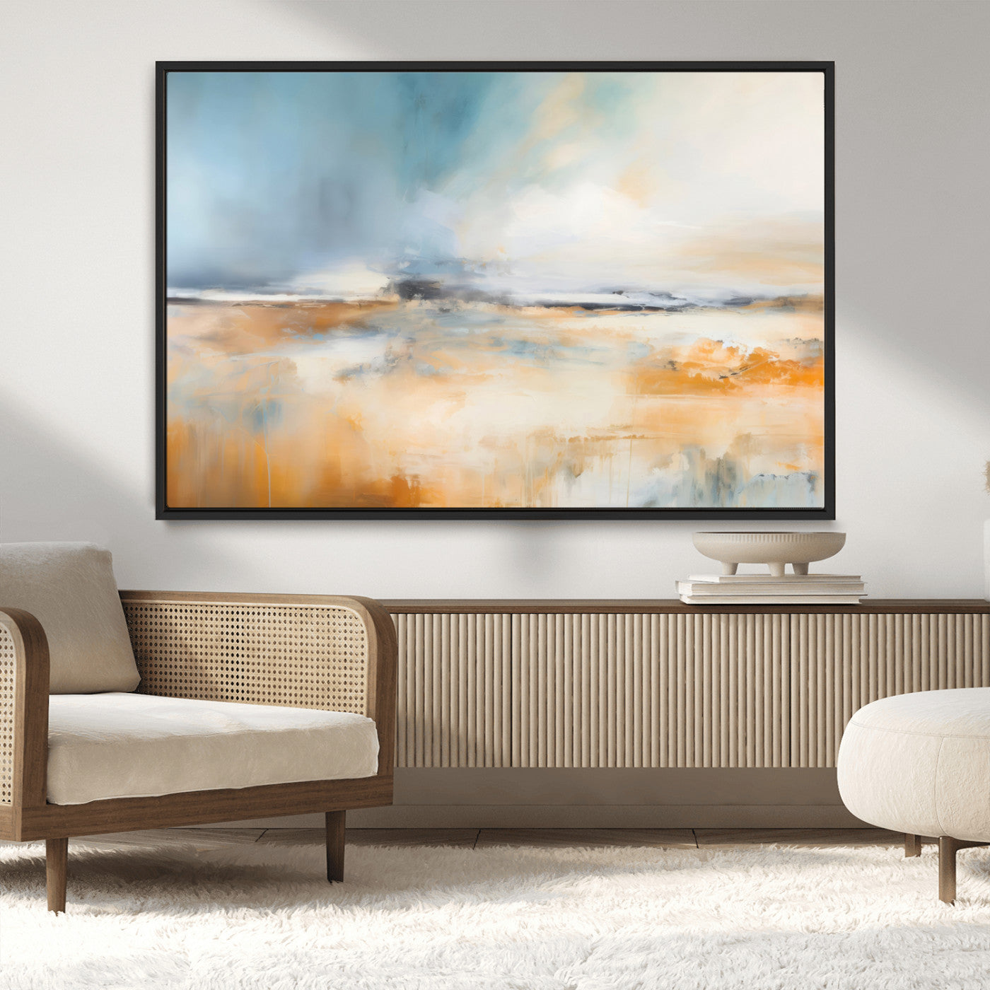 -Abstract Landscape Wall Art Canvas Print - Warm Tones of Orange and Blue, Modern Framed Art for Home