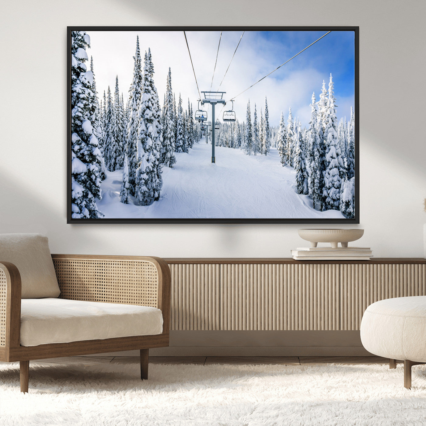 MGV-FC-36X24 - Winter Ski Lift Wall Art Print - Landscape Wall Art | Snowy Mountain Adventure | Perfect for Cabin