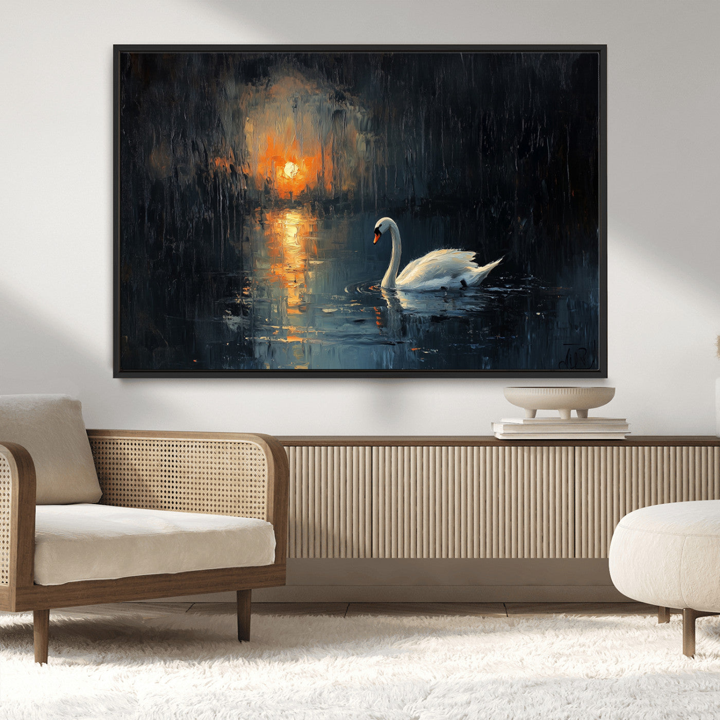 MGV-FC-36X24 - Abstract Swan on Water Wall Art Canvas Print - Elegant Nature Scene for Modern Home Decor