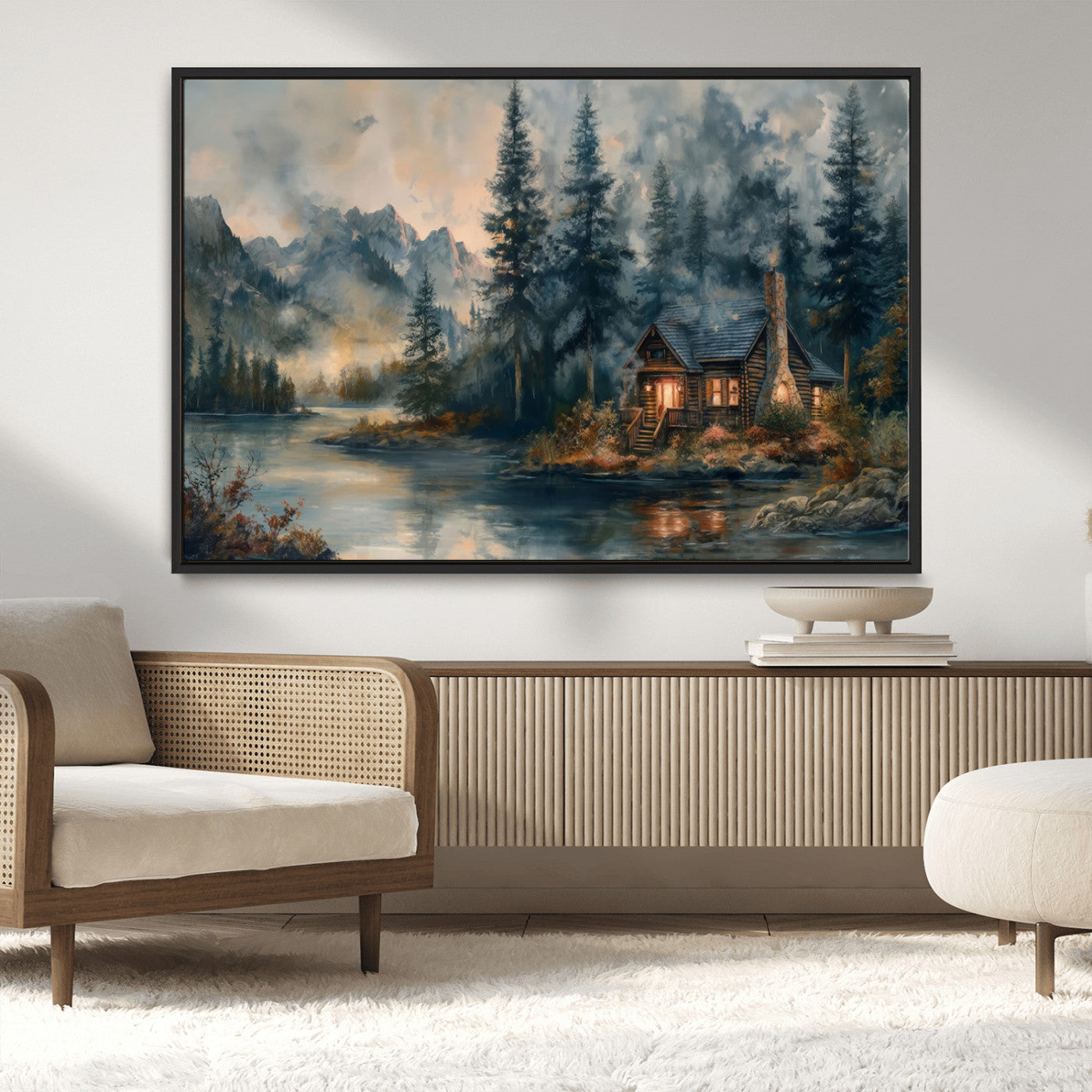 MGV-FC-36X24 - Rustic Cabin Woods Wall Art Print | Lake in a Forest Canvas Print | Cabin, Lodge, and Farmhouse