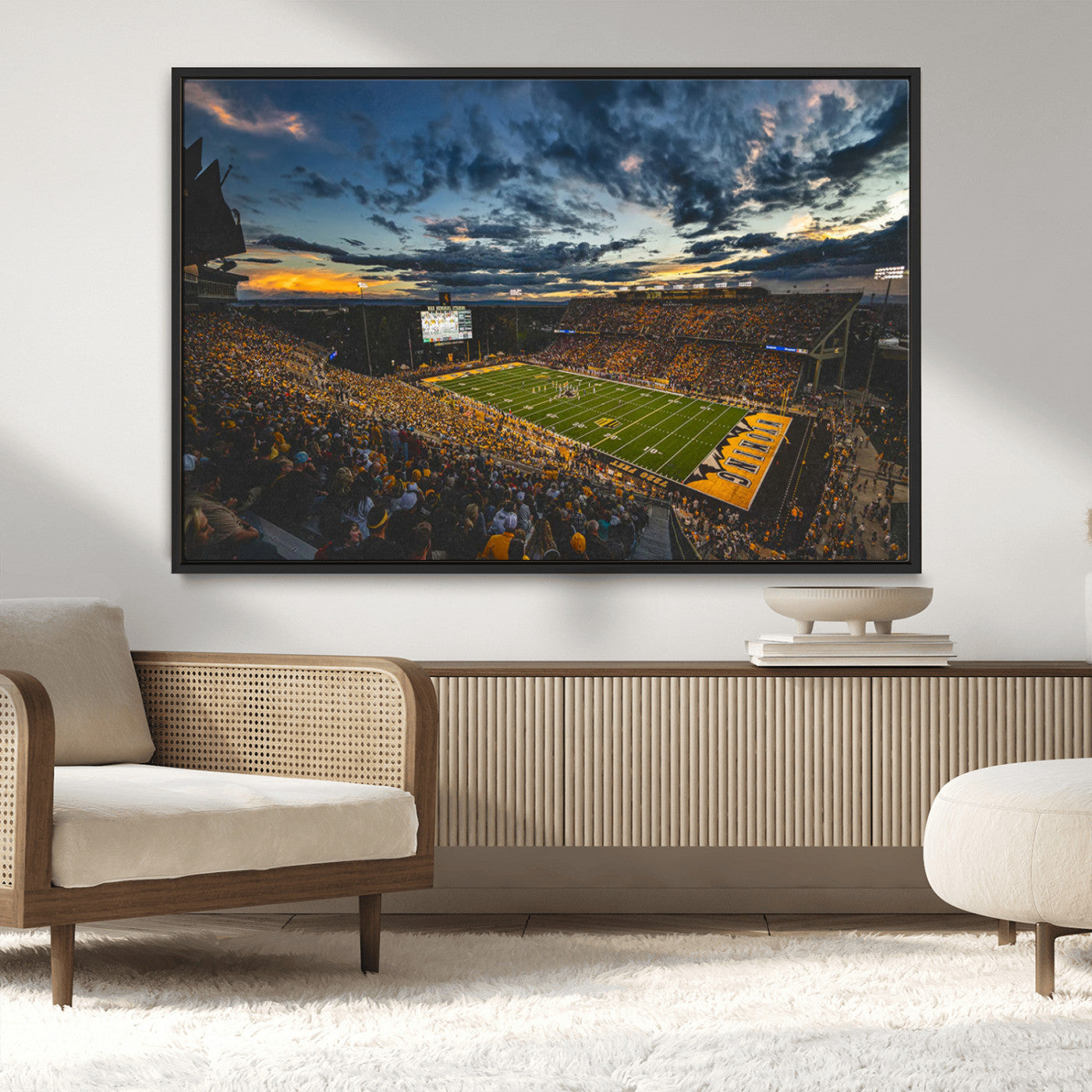 MGV-FC-36X24 - University of Wyoming Cowboys Football Team Print - Laramie War Memorial Stadium Wall Art Canvas