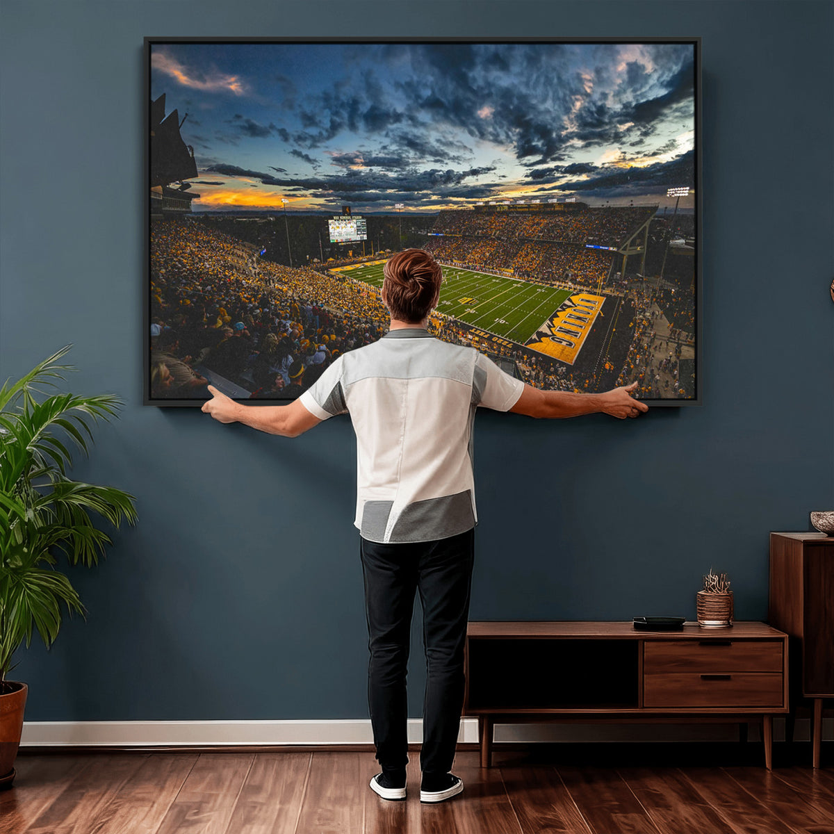 61020-MGV-CV-36X24 - University of Wyoming Cowboys Football Team Print, Laramie, Framed and Ready to Hang