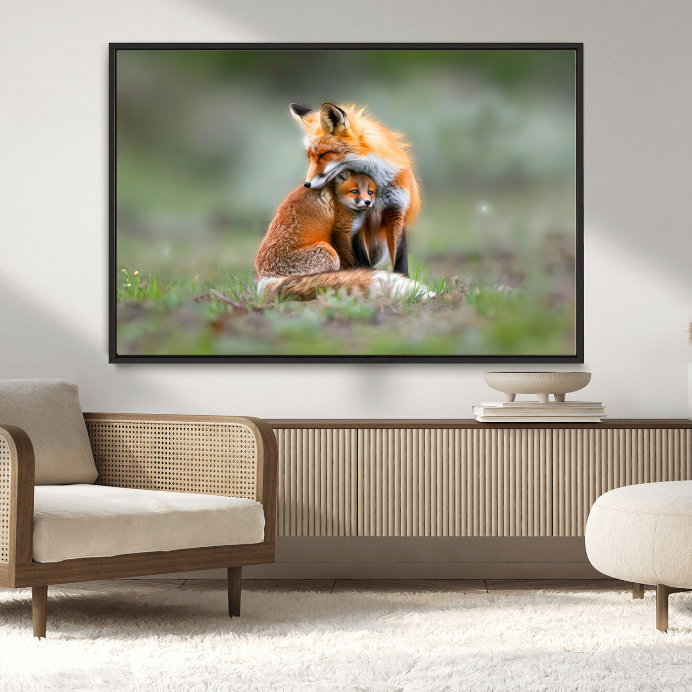 MGV-FC-36X24 - Heartwarming Fox and Baby Cub Wall Art | Ready to Hang Canvas Print of Foxes in Nature | Perfect for