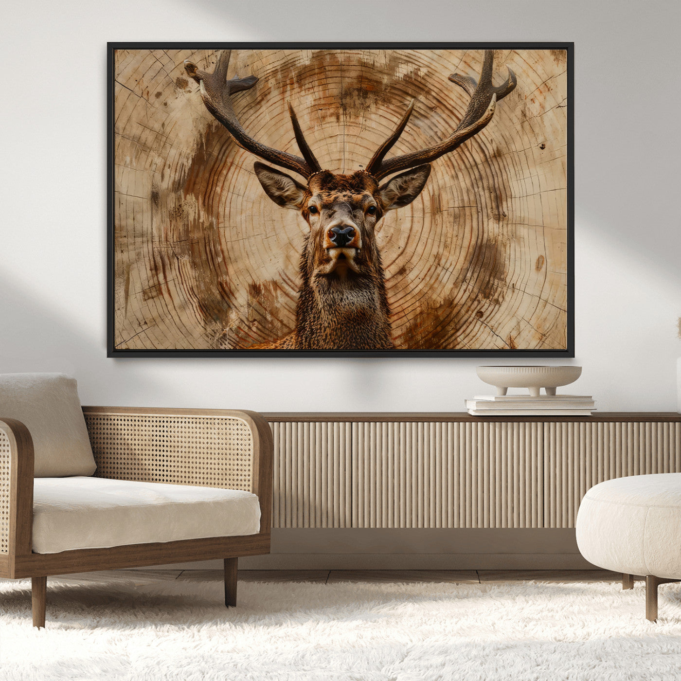 MGV-FC-36X24 - Wood Abstract Deer Wall Art | Rustic Wildlife Canvas Print | Ready to Hang Stag Head Triptych for