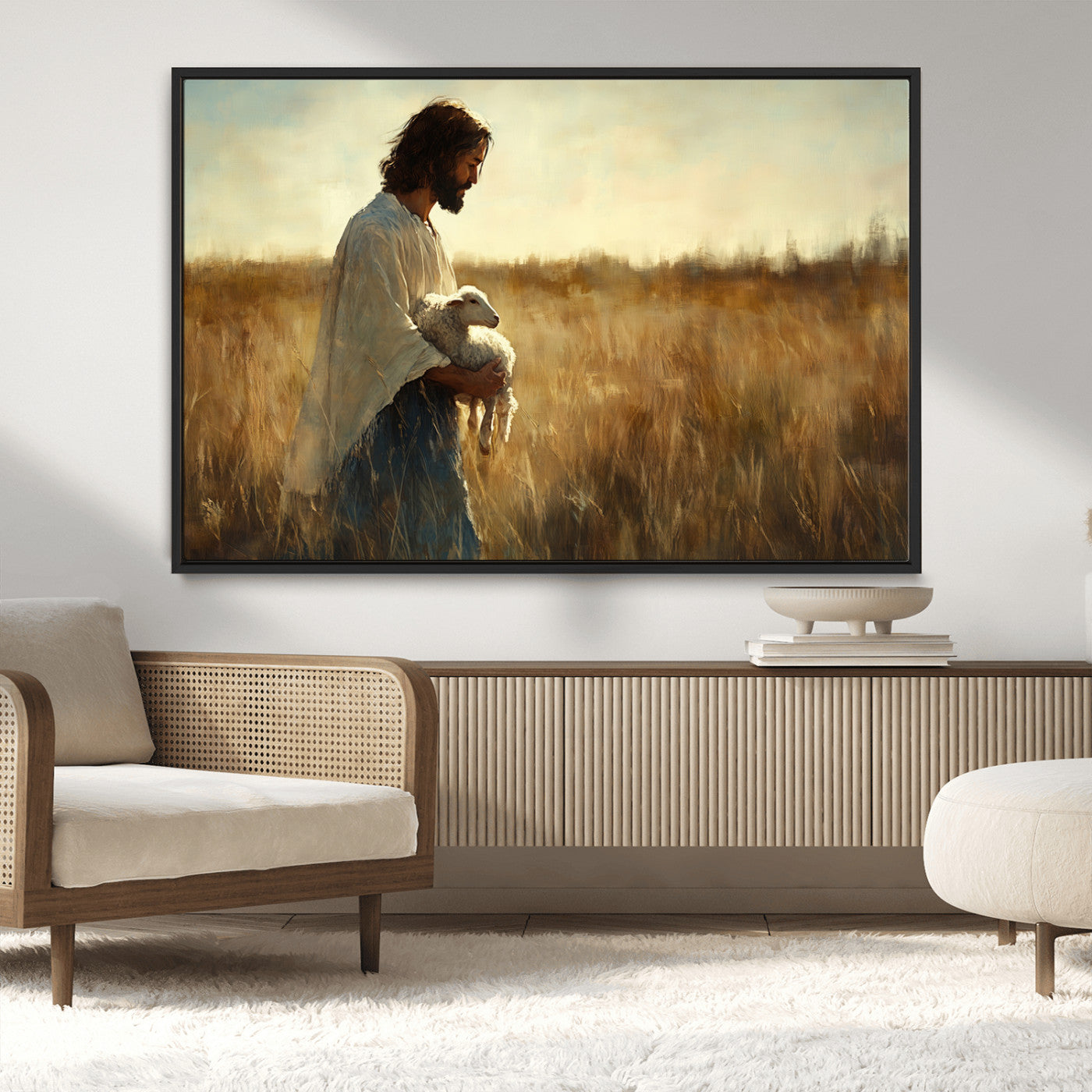 MGV-FC-36X24 - Jesus the Good Shepherd Wall Art Canvas Print - Inspirational Christian Religious Print for Prayer