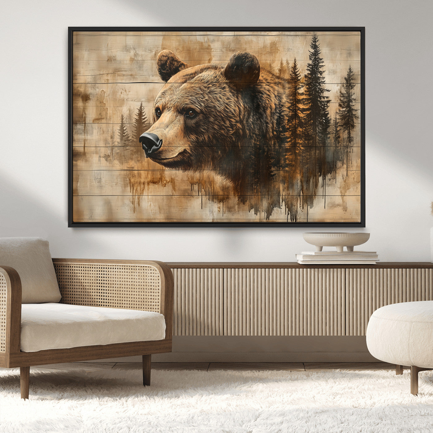 MGV-FC-36X24 - Rustic Grizzly Bear Wall Art, Abstract Grizzly 399 Bear Wall Art Canvas Print - Woodland Wildlife