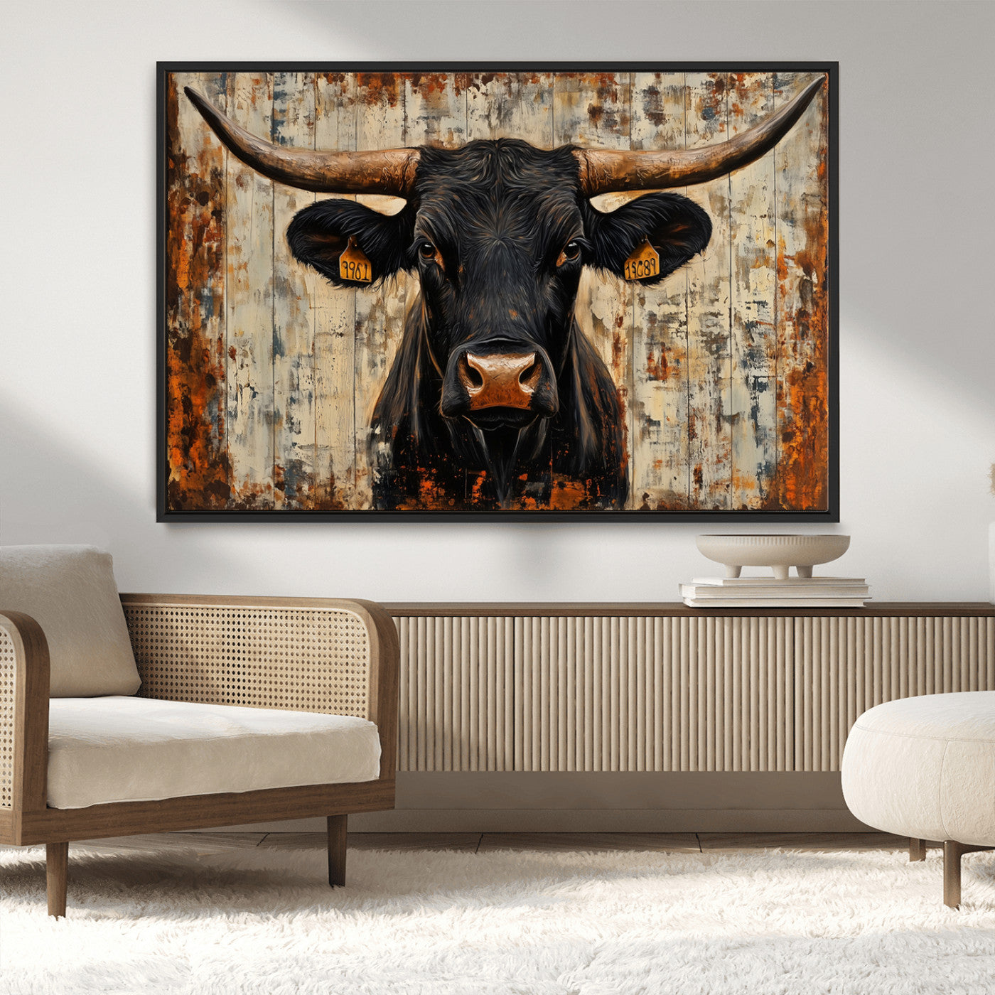 MGV-FC-36X24 - Rustic Texas Artwork Wall Art Canvas Print - Abstract Cow Longhorn Bull Wall Art Canvas Print