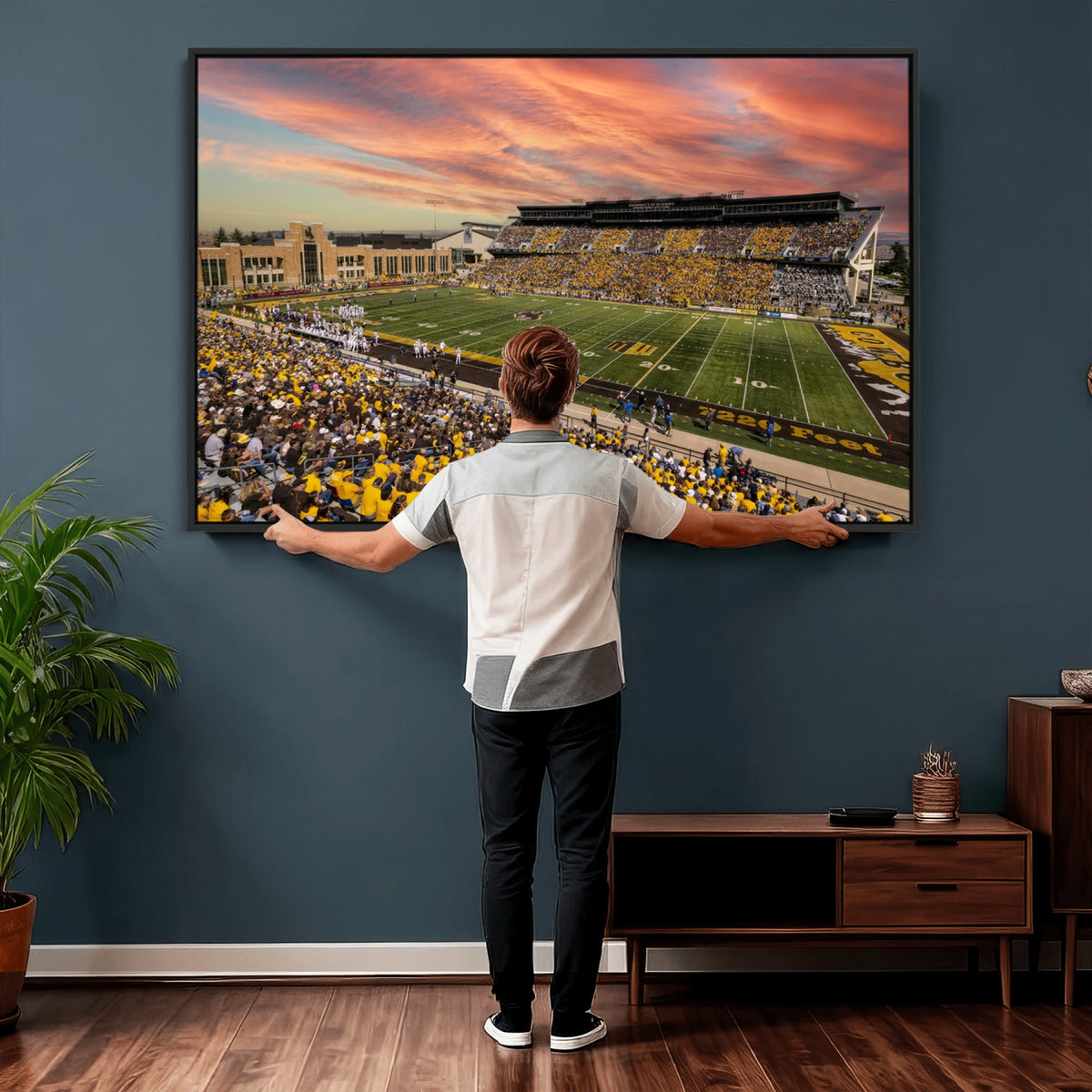 90508-MGV-CV-36X24 - University of Wyoming Cowboys Football Team Print, Laramie, Extra Large Game Room Wall Decor