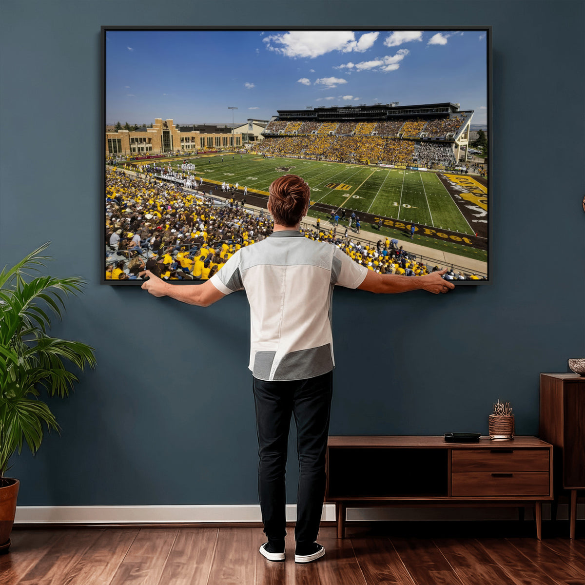 75112-MGV-CV-36X24 - University of Wyoming Cowboys Football Team Print, Laramie, Home Bar Wall Decor