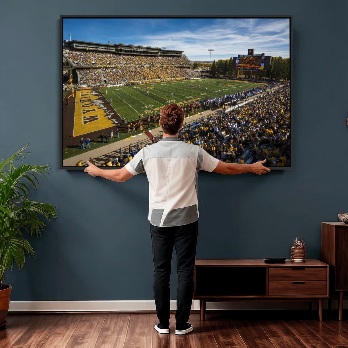 89846-MGV-CV-36X24 - University of Wyoming Cowboys Football Team Print, Laramie, Man Cave Wall Decor