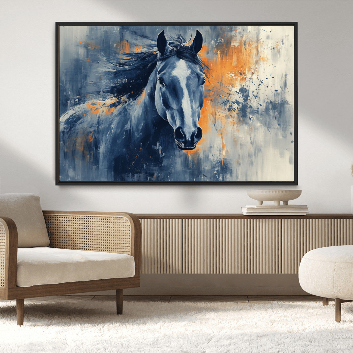 MGV-FC-36X24 - Abstract Blue Horse Wall Art Print Canvas | Horse Wall Art Print | Western Decor for Farmhouse |