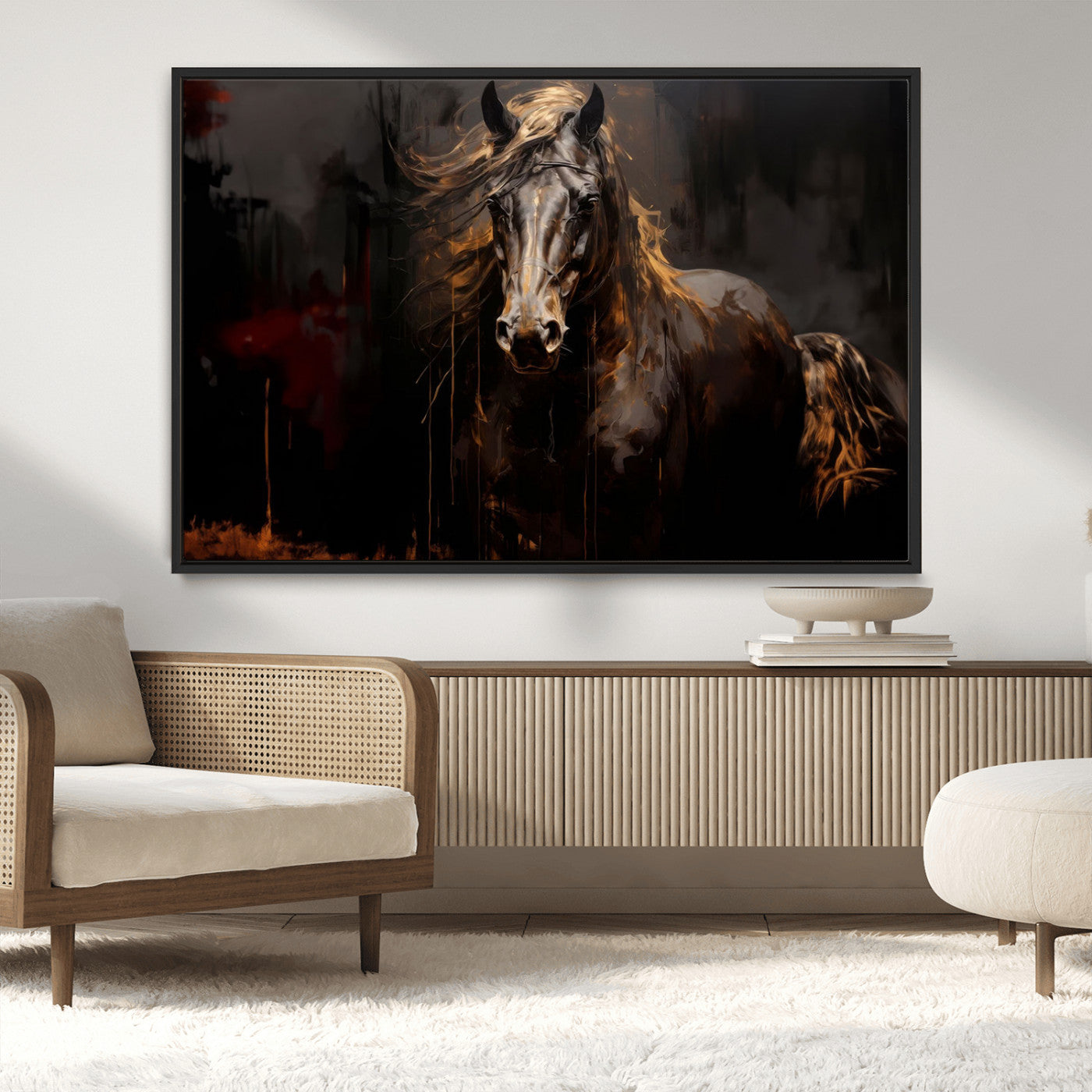 MGV-FC-36X24 - Abstract Black Horse Canvas Print for Farmhouse Wall Art | Abstract Equine Wall Art | Western Decor