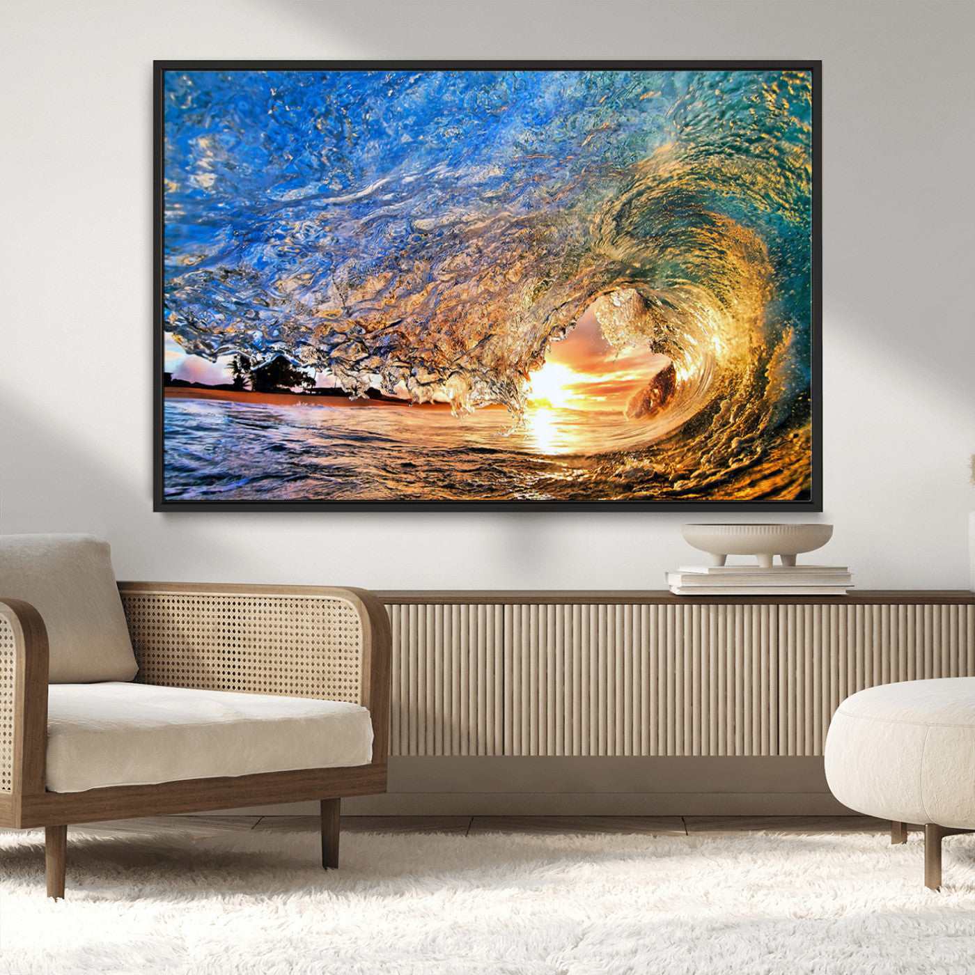 MGV-FC-36X24 - Ocean Wave at Sunset Canvas Wall Art – Vibrant Coastal Beach Waves Print, Large Nautical Decor,
