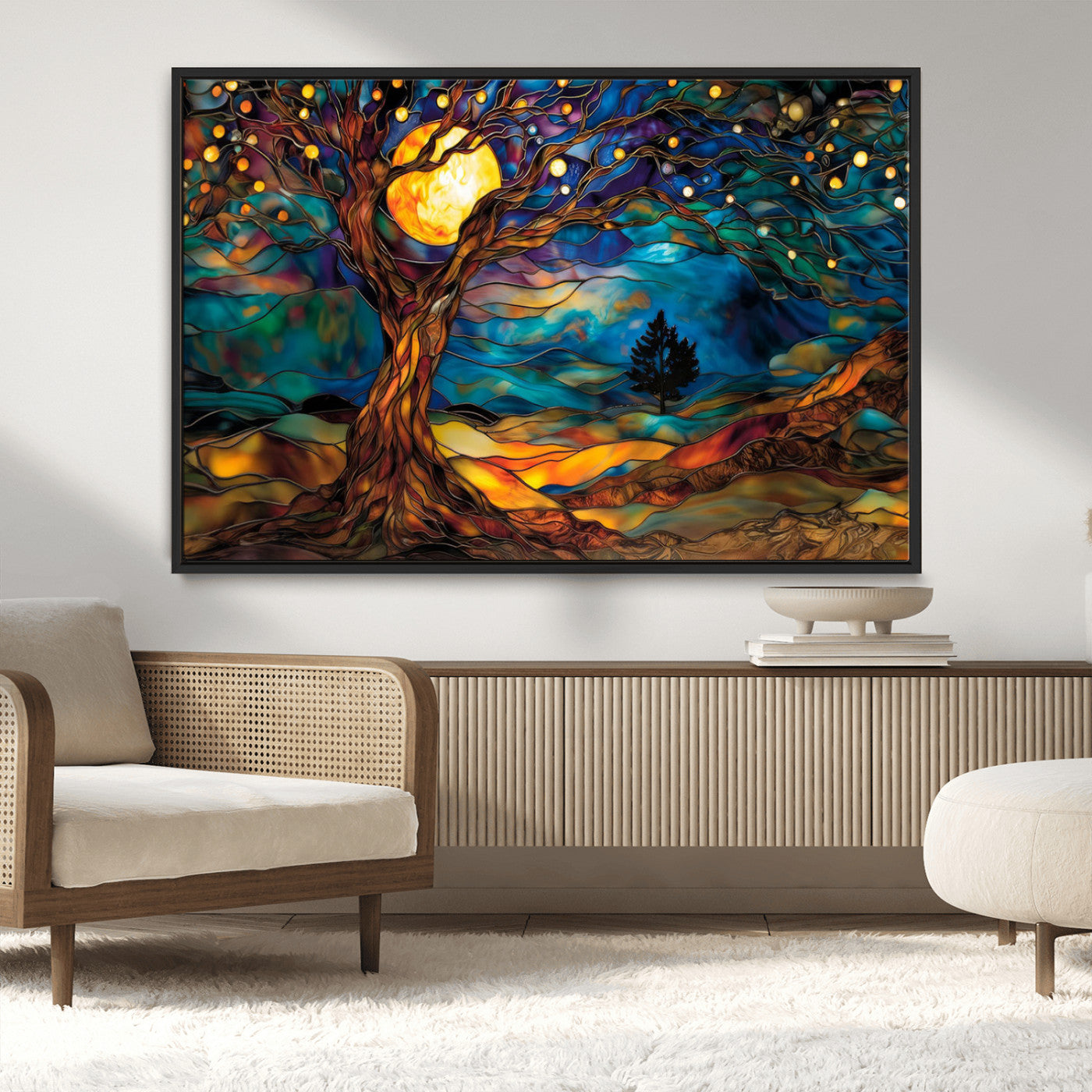 MGV-FC-36X24 - Tree of Life Wall Art - Yggdrasil Tree of Life Canvas Print - Vibrant Moonlit Tree Wall Art,  Tree