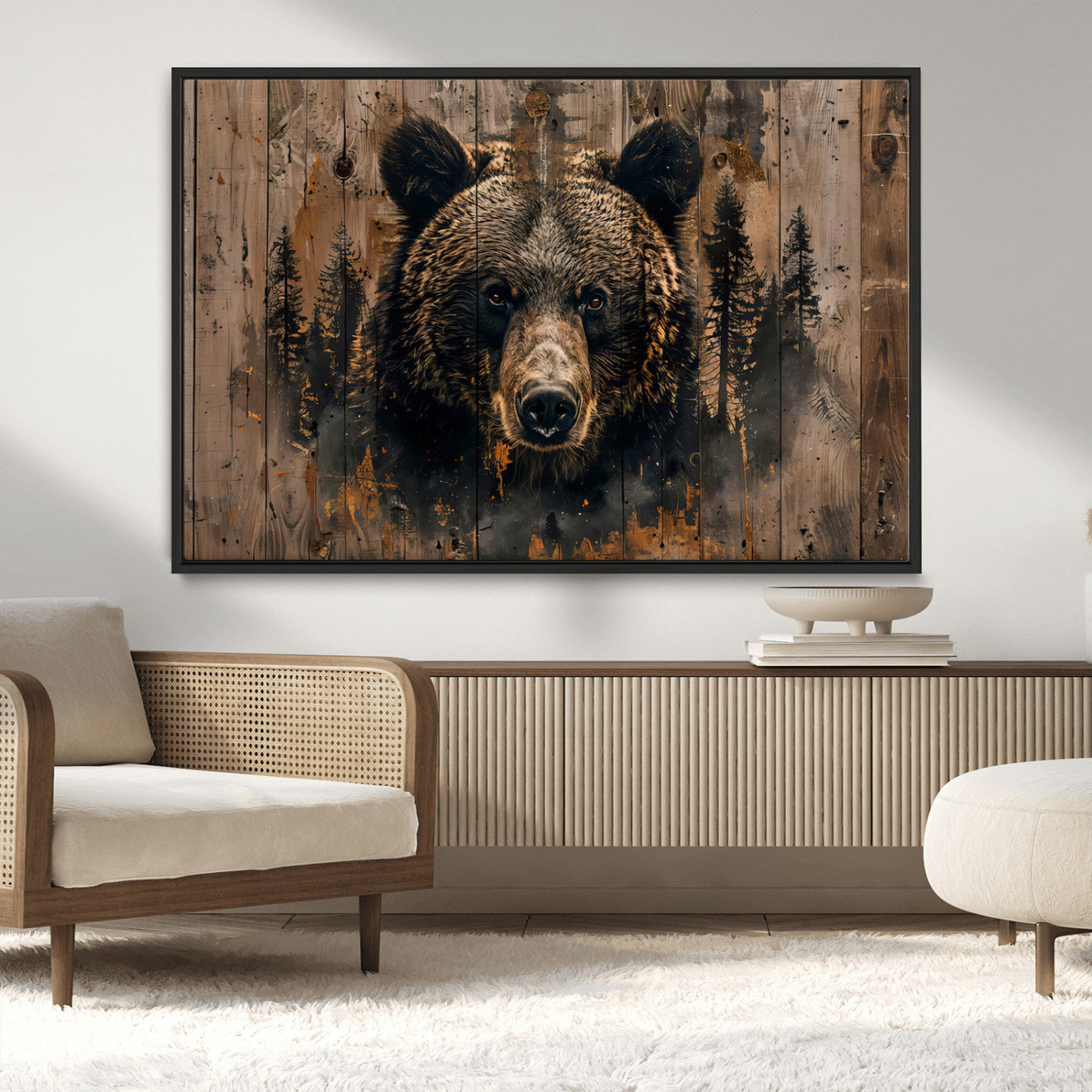 MGV-FC-36X24 - Rustic Grizzly 399 Wall Art | Triptych Canvas Print | Rustic Cabin Wall Decor | Perfect for