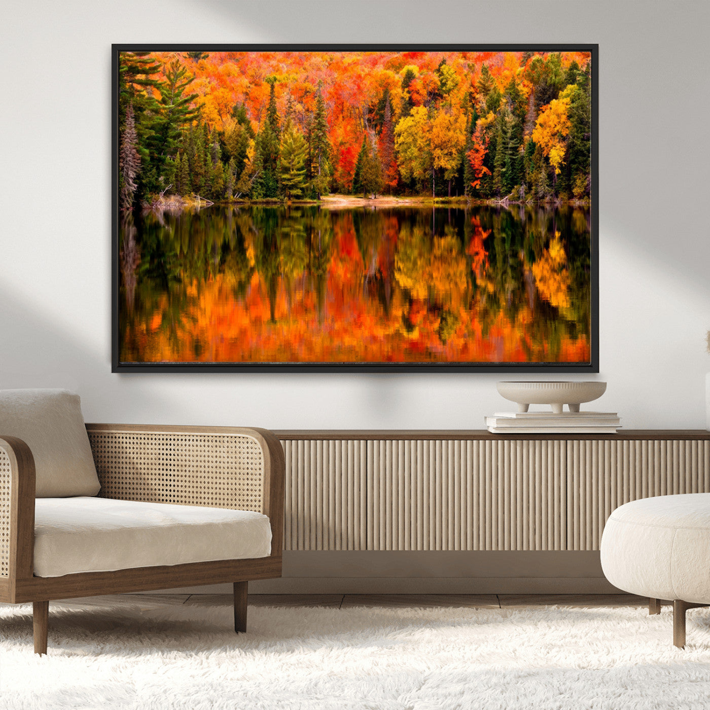 MGV-FC-36X24 - Forest Reflection Art | Autumn Forest Reflection Wall Art | Triptych Canvas Print | Vibrant Fall