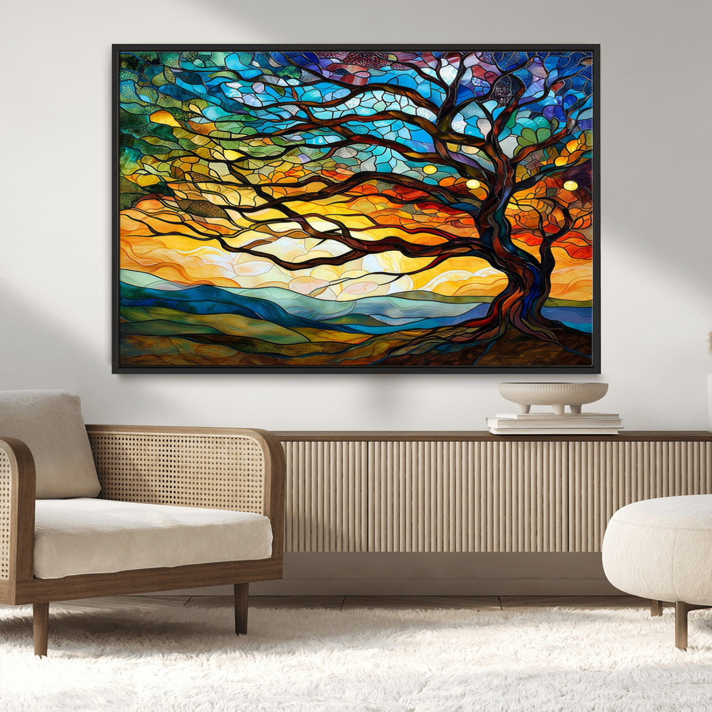 MGV-FC-36X24 - Vibrant Mosaic Tree of Life Wall Art | Stained Glass Style Canvas Print | Ready to Hang Artistic