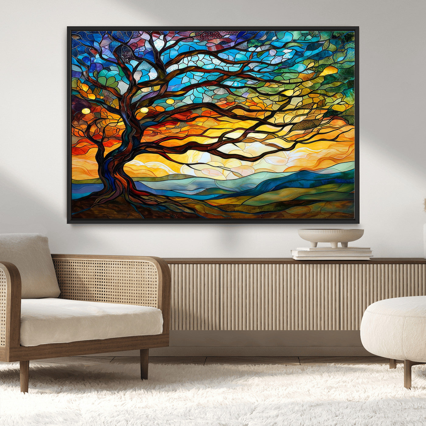 MGV-FC-36X24 - Mosaic Tree Wall Art | Ready to Hang Stained Glass Style Canvas Print | Farmhouse Wall Decor, Cabin