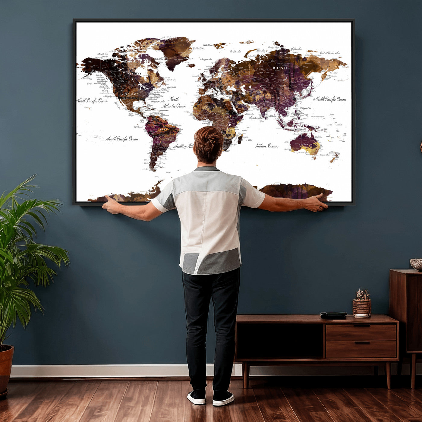 50611-MGV-CV-36X24 - Push Pin World Map Canvas Print – Framed Wall Art for Couples to Track Their Travels – Anniversary