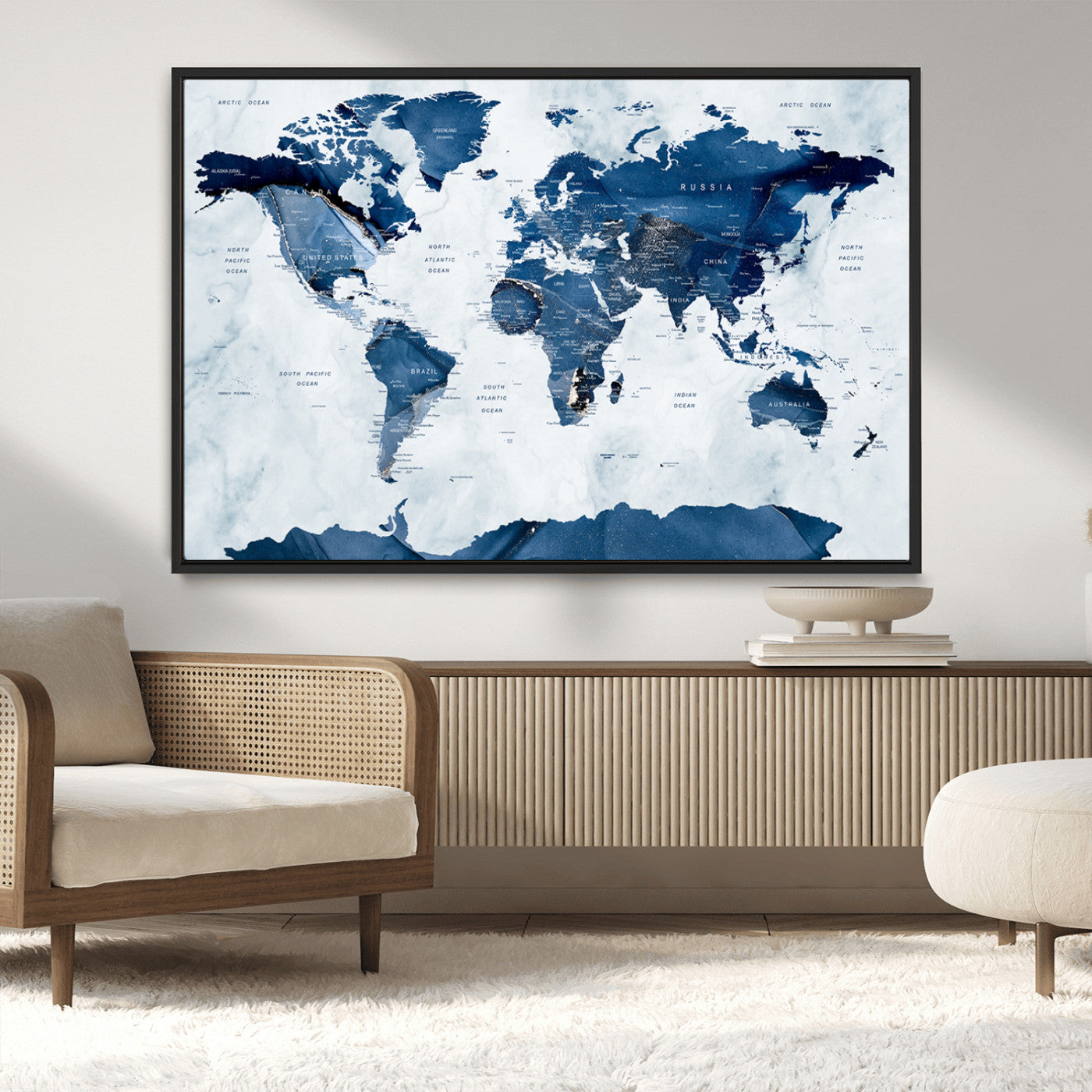 MGV-FC-36X24 - Push Pin World Map Canvas Print – Framed Wall Art for Couples to Track Their Travels – Anniversary