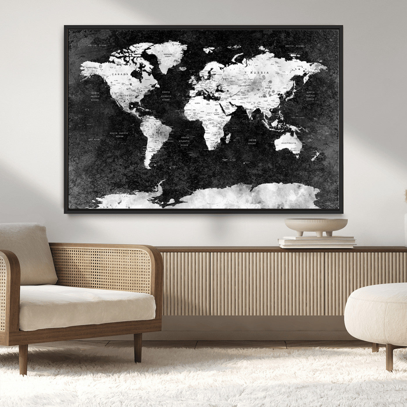 MGV-FC-36X24 - Push Pin World Map Canvas Print – Framed Wall Art for Couples to Track Their Travels – Anniversary