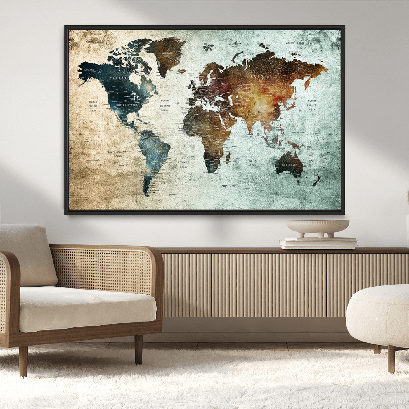 MGV-FC-36X24 - Push Pin World Map Canvas Print – Framed Wall Art for Couples to Track Their Travels – Anniversary