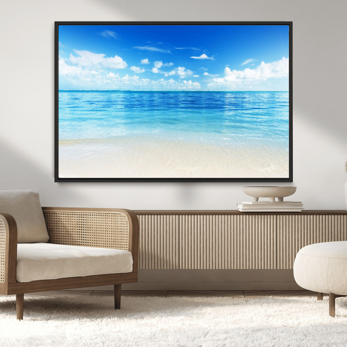 MGV-FC-36X24 - Beach Scene Canvas Wall Art Print – Tranquil Ocean Horizon and White Sand Beach Wall Decor for Home