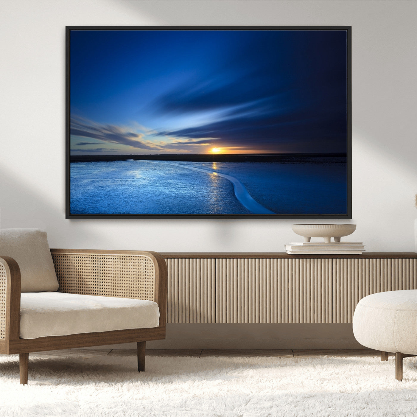 MGV-FC-36X24 - Blue Sunset Ocean Canvas Wall Art Print – Serene Coastal Horizon Wall Decor for Home or Office –
