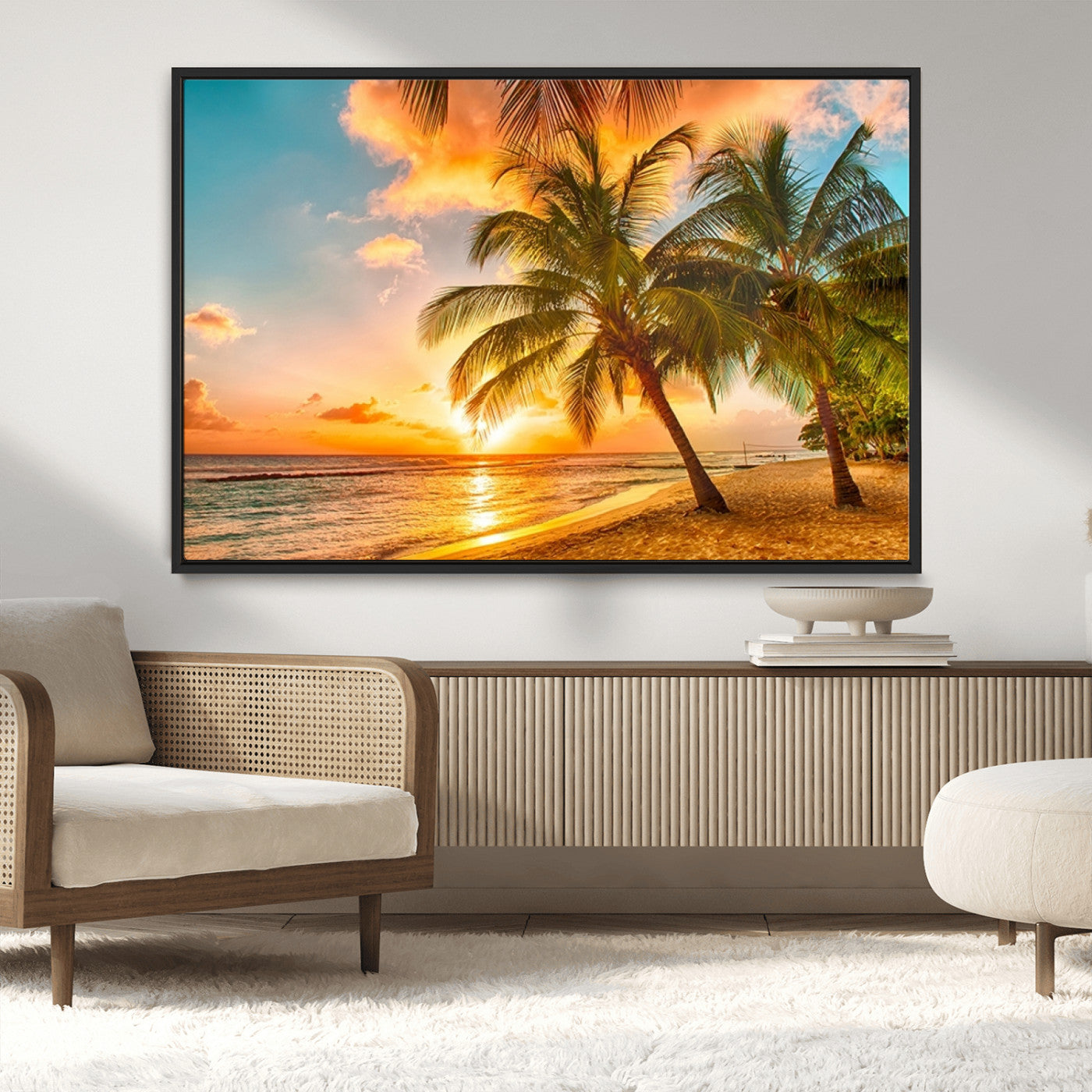 MGV-FC-36X24 - Tropical Sunset Beach Canvas Wall Art Print – Vibrant Palm Trees and Coastal Sunset Wall Decor for