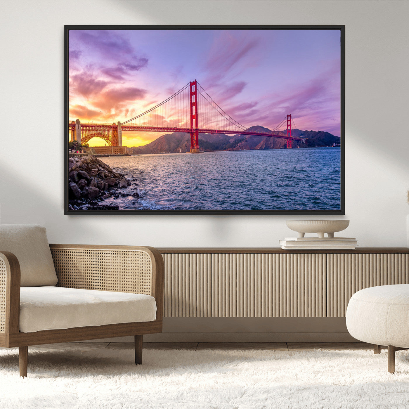 MGV-FC-36X24 - Golden Gate Bridge Wall Art Print, San Francisco Sunset Canvas Wall Art, Cityscape Canvas Print for