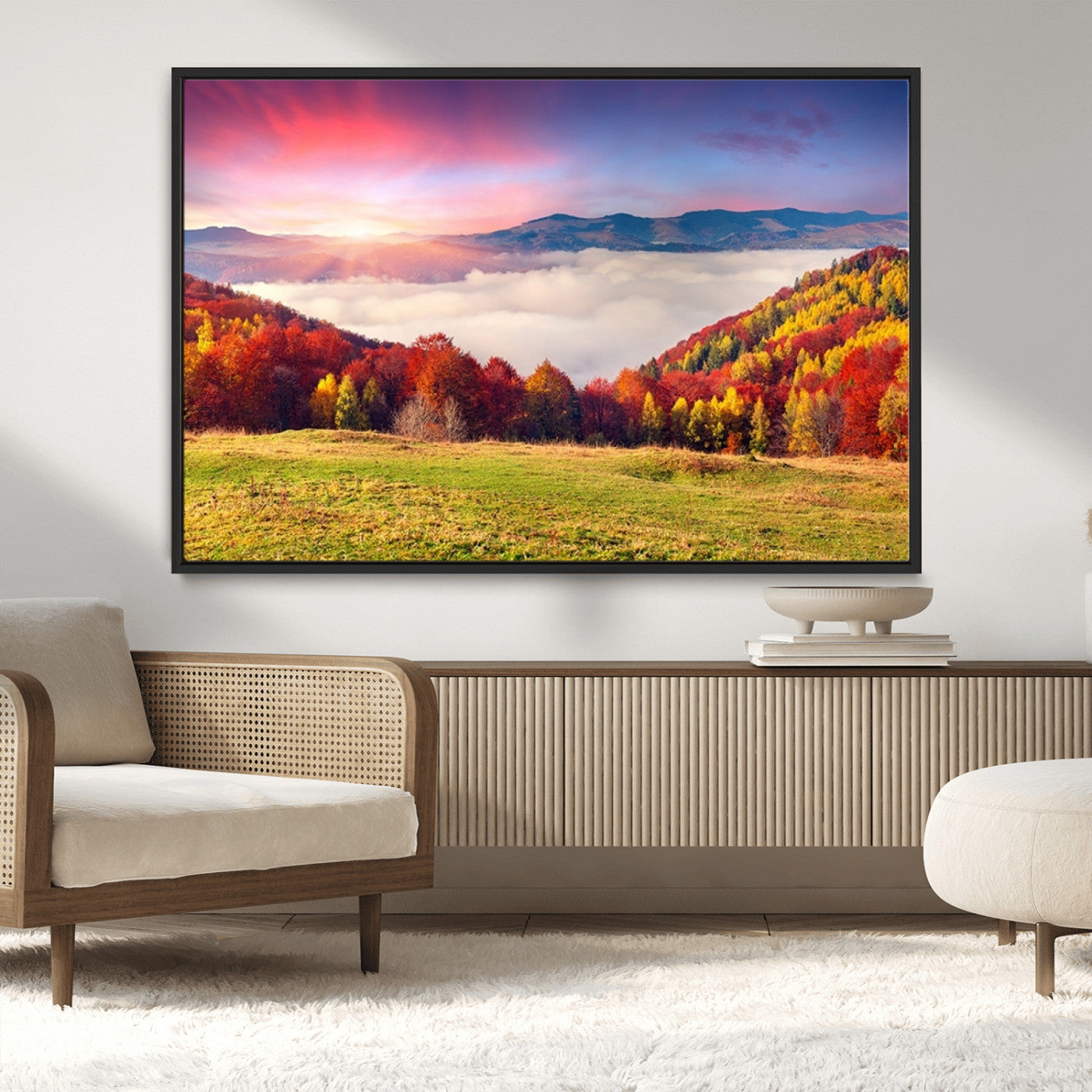 MGV-FC-36X24 - Autumn Mountain Foggy Landscape Wall Art Canvas Print | Beautiful Forest Canvas Print | Misty