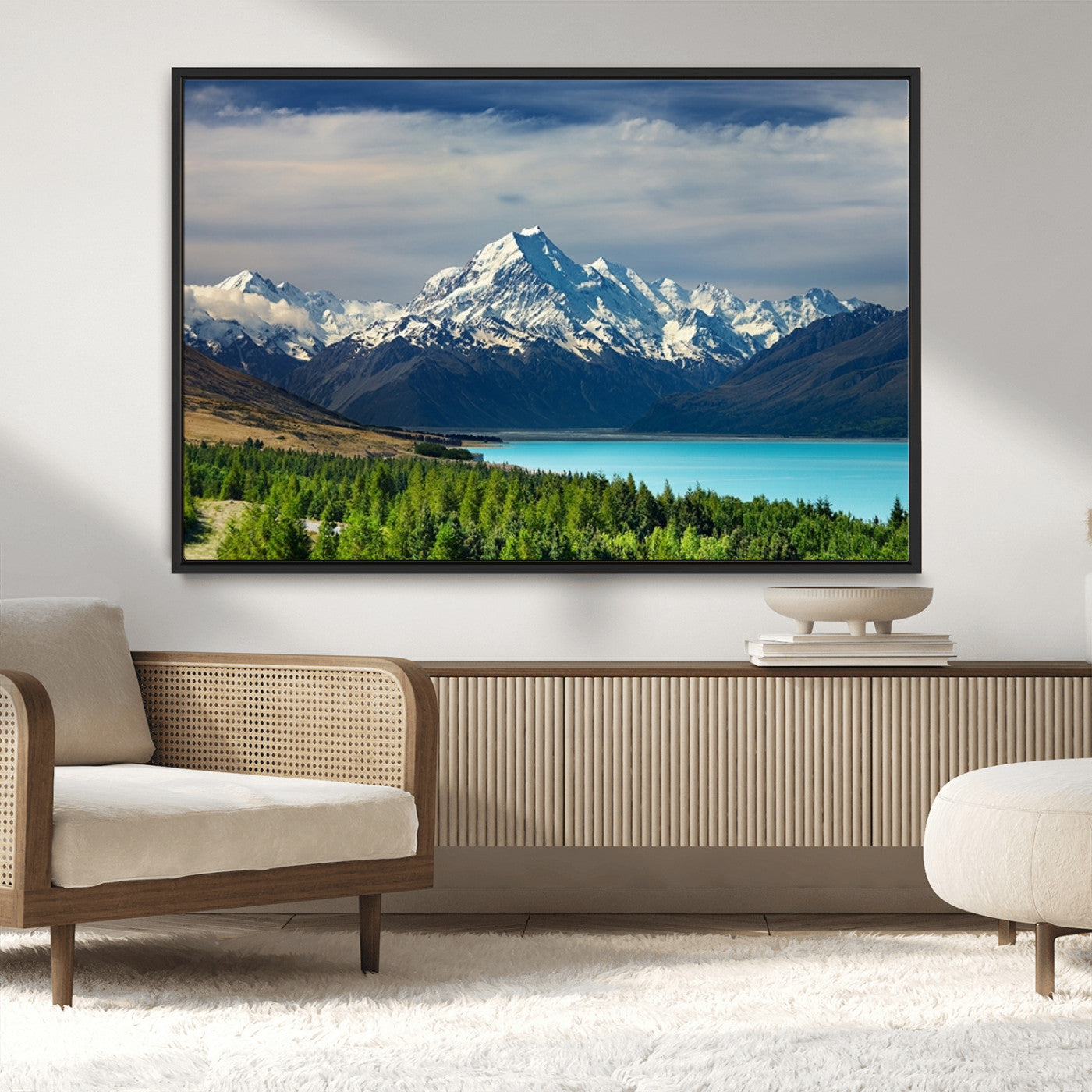 MGV-FC-36X24 - Mount Cook and Lake Pukaki Canvas Wall Art Print – Majestic Snow-Capped Peaks and Serene Lake Wall