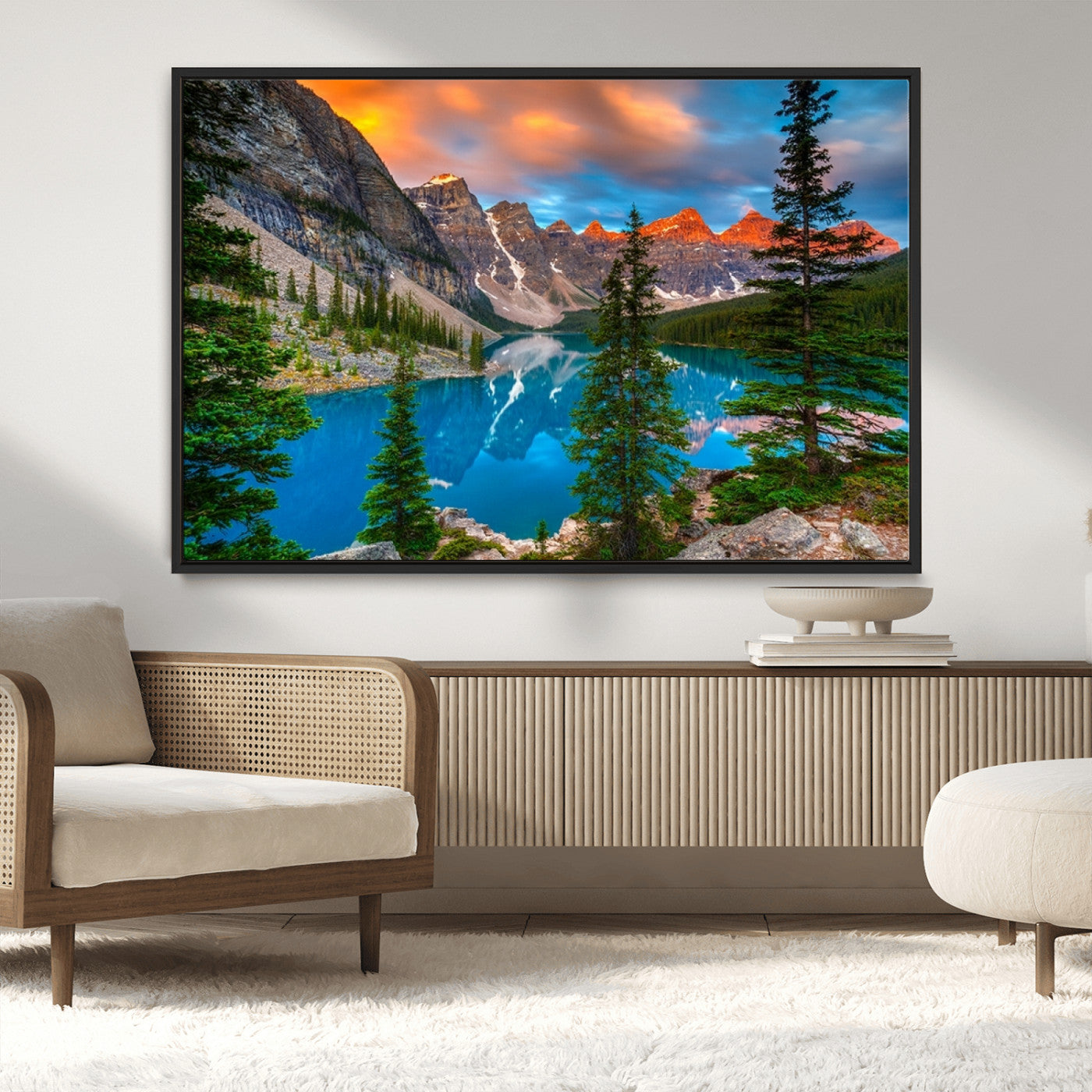 MGV-FC-36X24 - Canadian Rockies Moraine Lake Wall Art Canvas Print, Pine Trees Mountain Spring Canvas Print