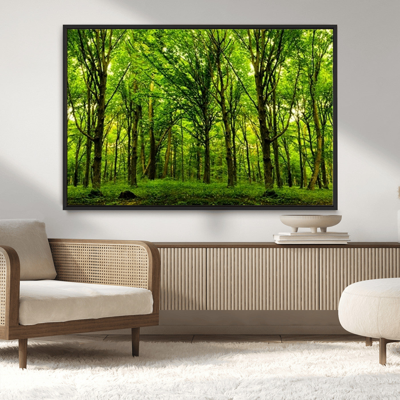 MGV-FC-36X24 - Lush Green Forest Canvas Print | 3-Panel Forest Wall Art | Nature Landscape for Living Room
