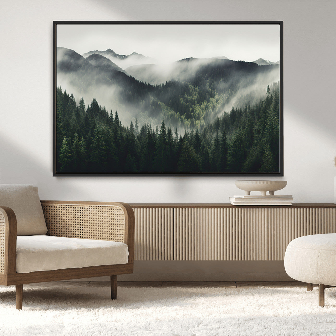 MGV-FC-36X24 - Misty Forest Canvas Print Wall Art Premium Canvas Print a Foggy and Serene Atmosphere