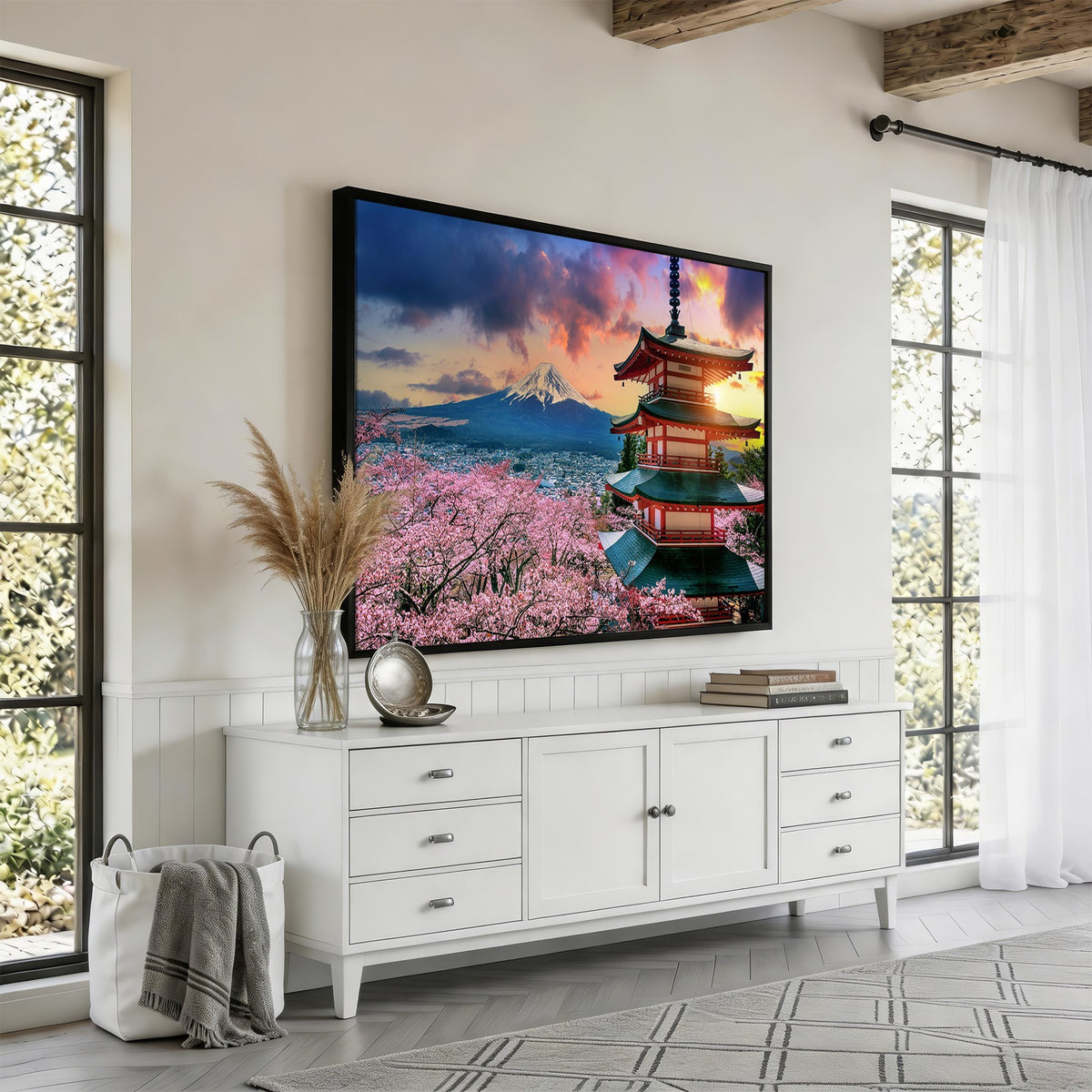 95987-MGV-CV-24X16 - Cherry Blossoms Canvas Print, Chureito Pagoda and Mount Fuji Wall Art