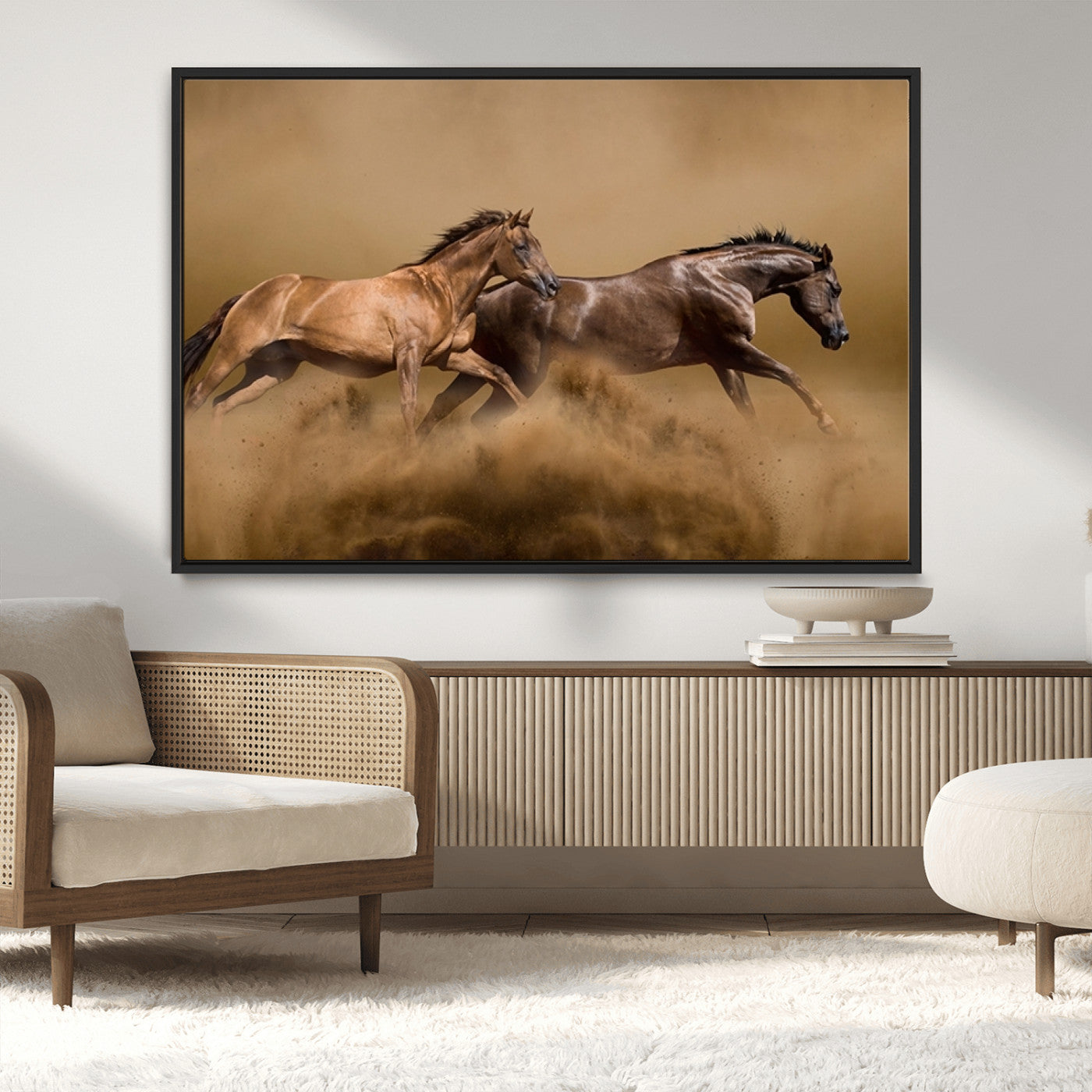 MGV-FC-36X24 - Large Wall Art Animal Canvas Print - Two Running Brown Horses