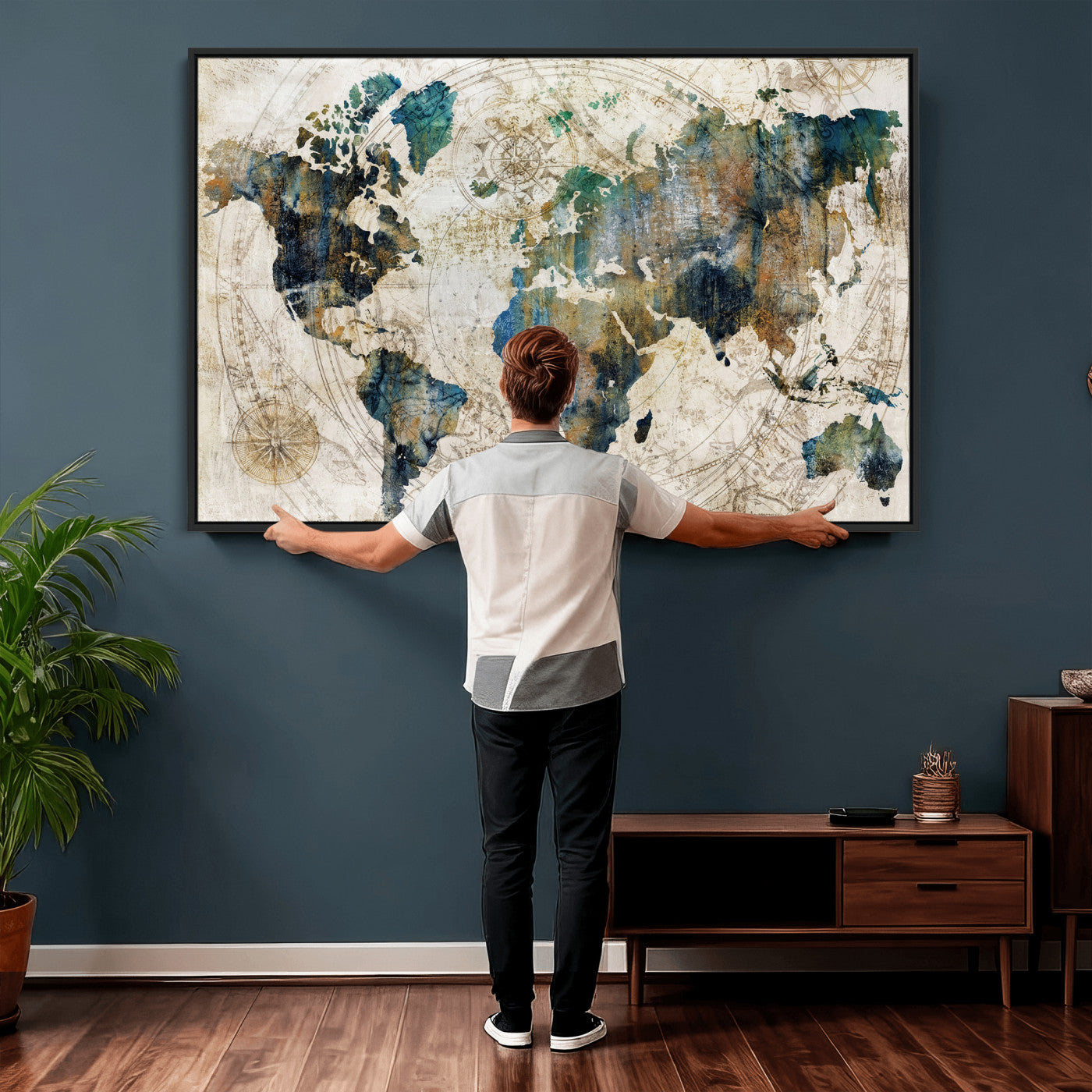 36972-MGV-CV-36X24 - Grunge Abstract World Map Art Print Canvas Print for Office Decor