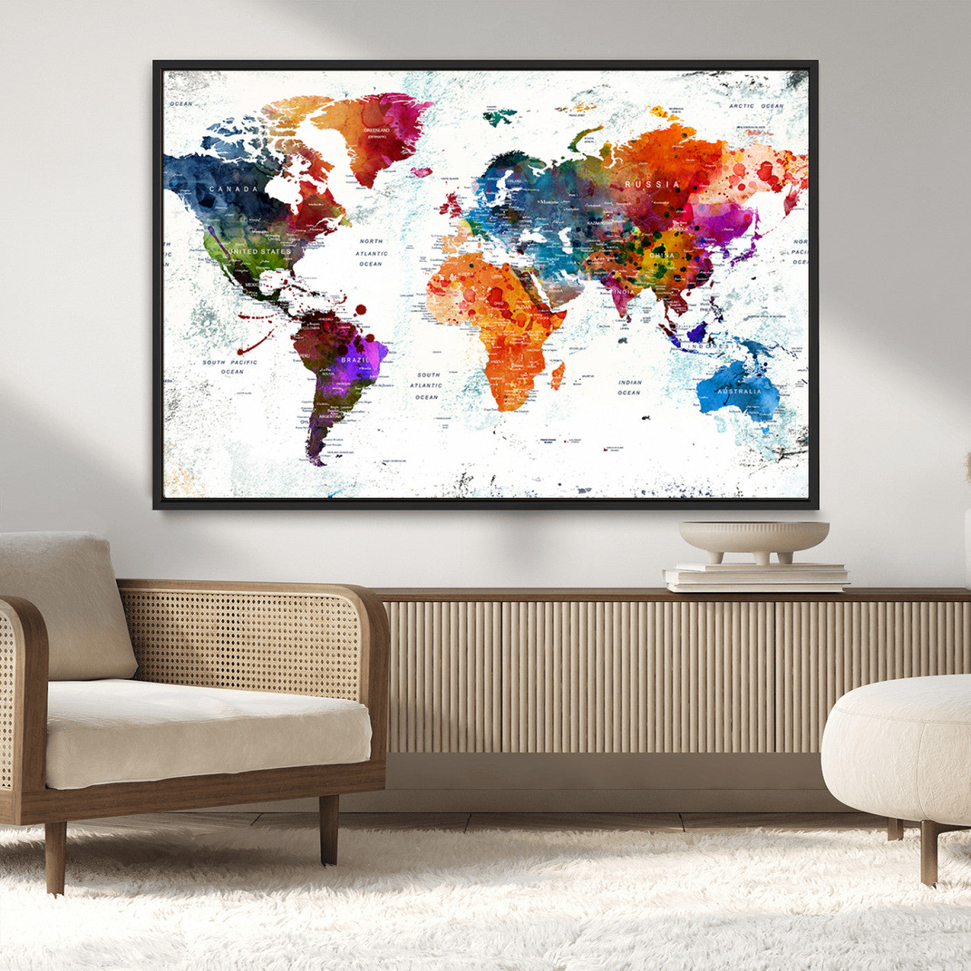 MGV-FC-36X24 - Push Pin World Map Canvas Print – Framed Wall Art for Couples to Track Their Travels – Anniversary