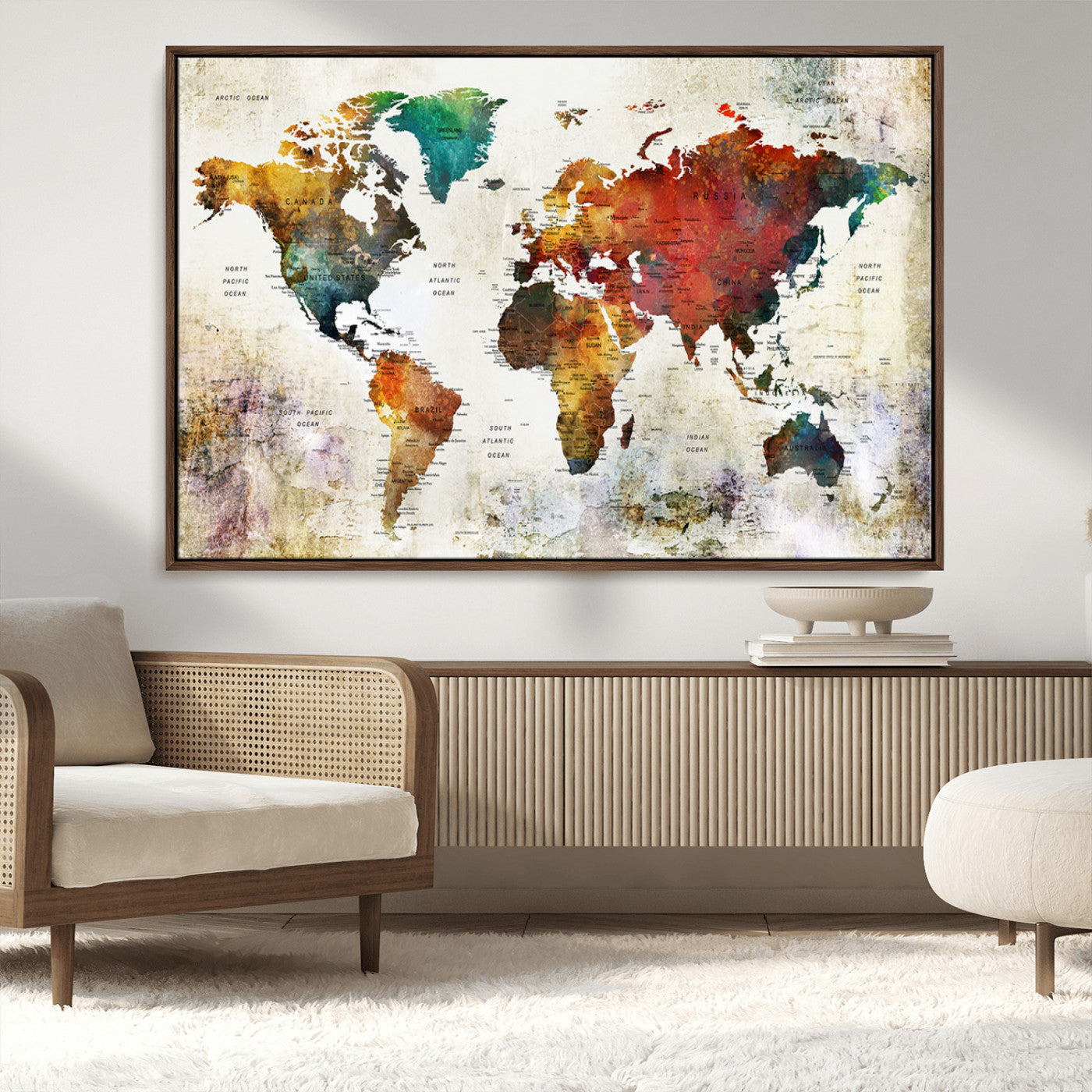 -Push Pin World Map Canvas Print – Framed Wall Art for Couples to Track Their Travels – Anniversary