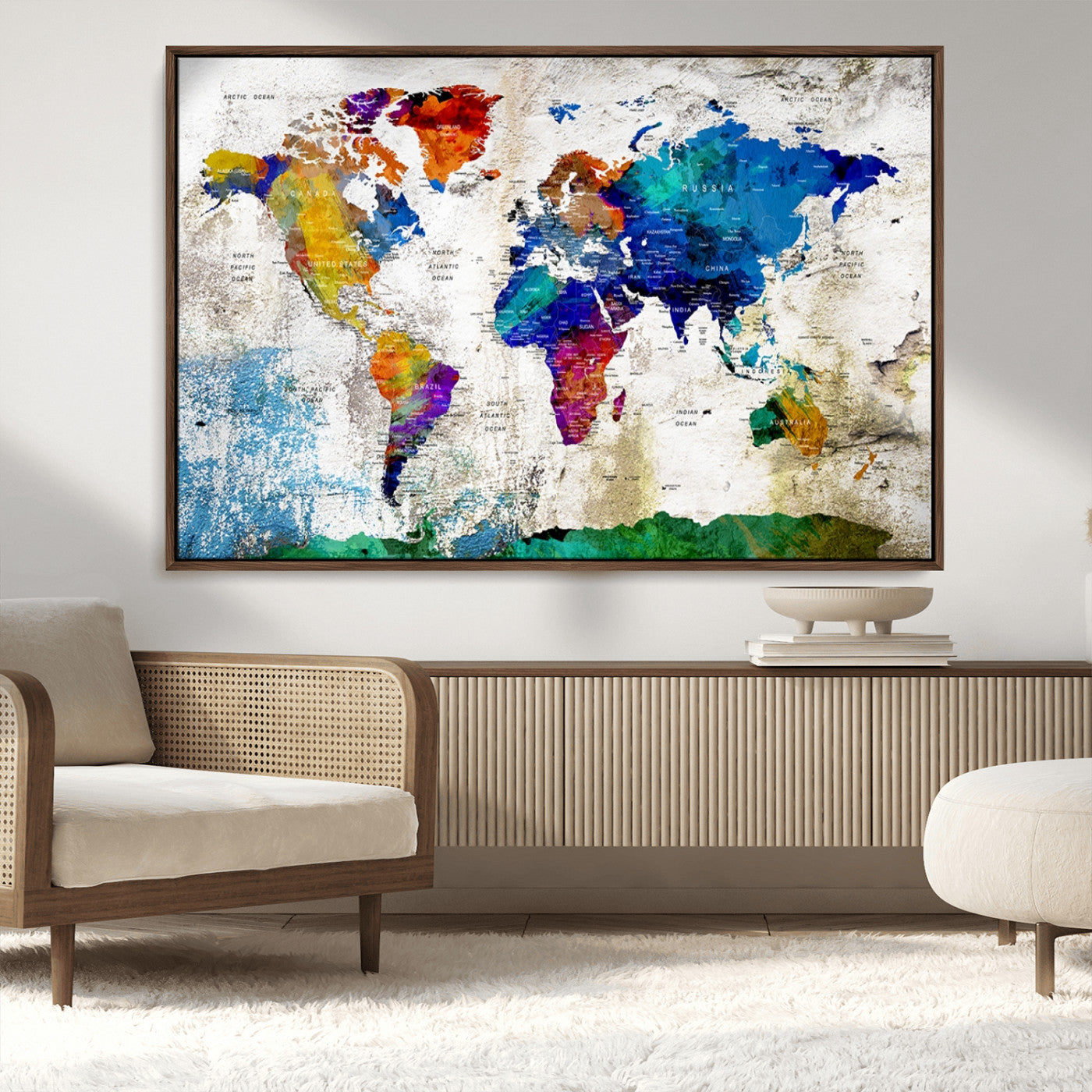 MGV-FC-36X24 - Push Pin World Map Canvas Print – Framed Wall Art for Couples to Track Their Travels – Anniversary