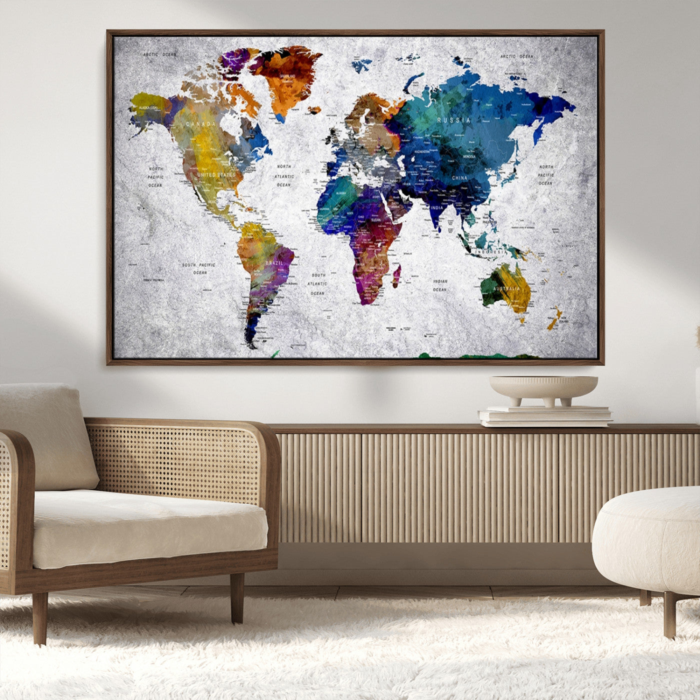 MGV-FC-36X24 - Push Pin World Map Canvas Print – Framed Wall Art for Couples to Track Their Travels – Anniversary