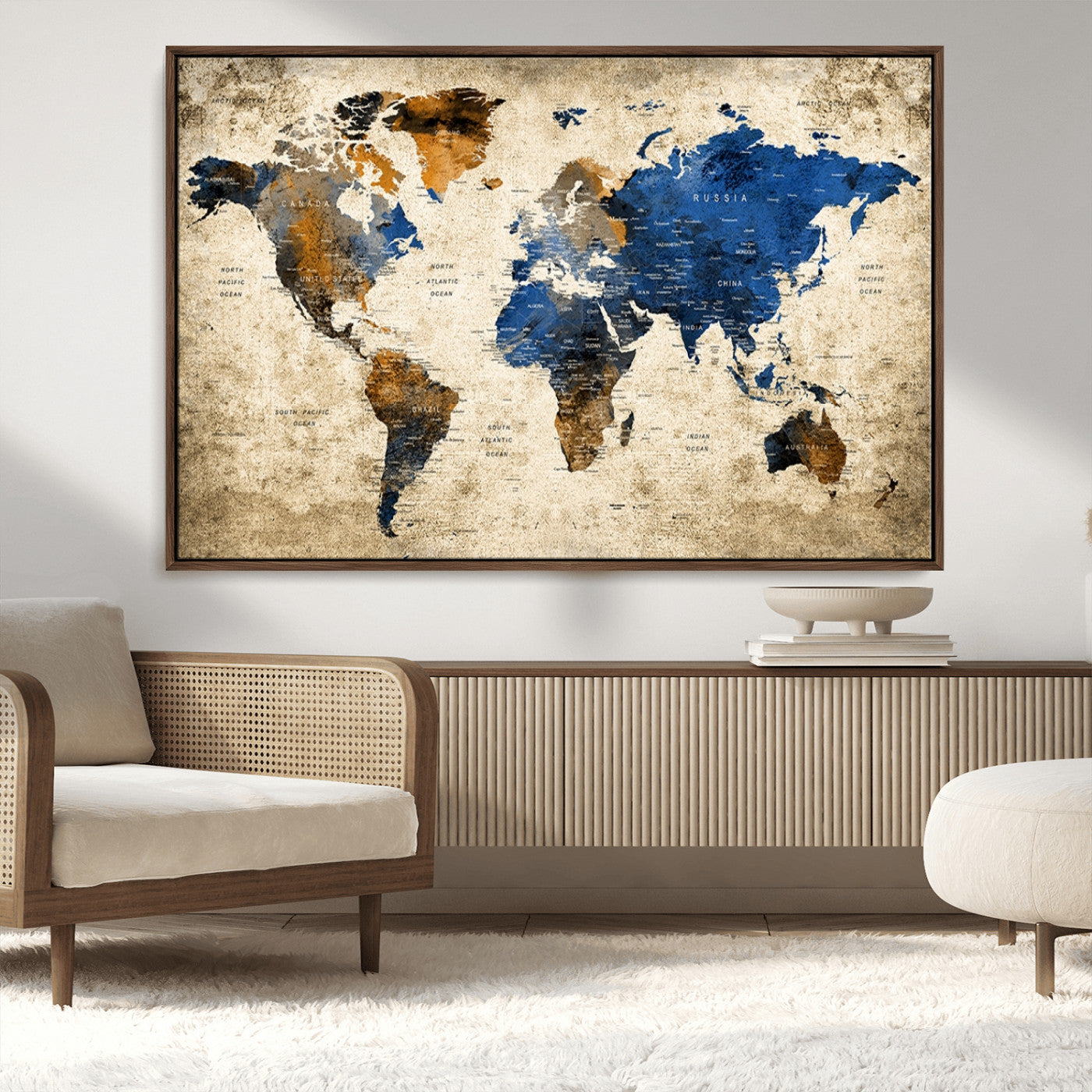 MGV-FC-36X24 - Push Pin World Map Canvas Print – Framed Wall Art for Couples to Track Their Travels – Anniversary