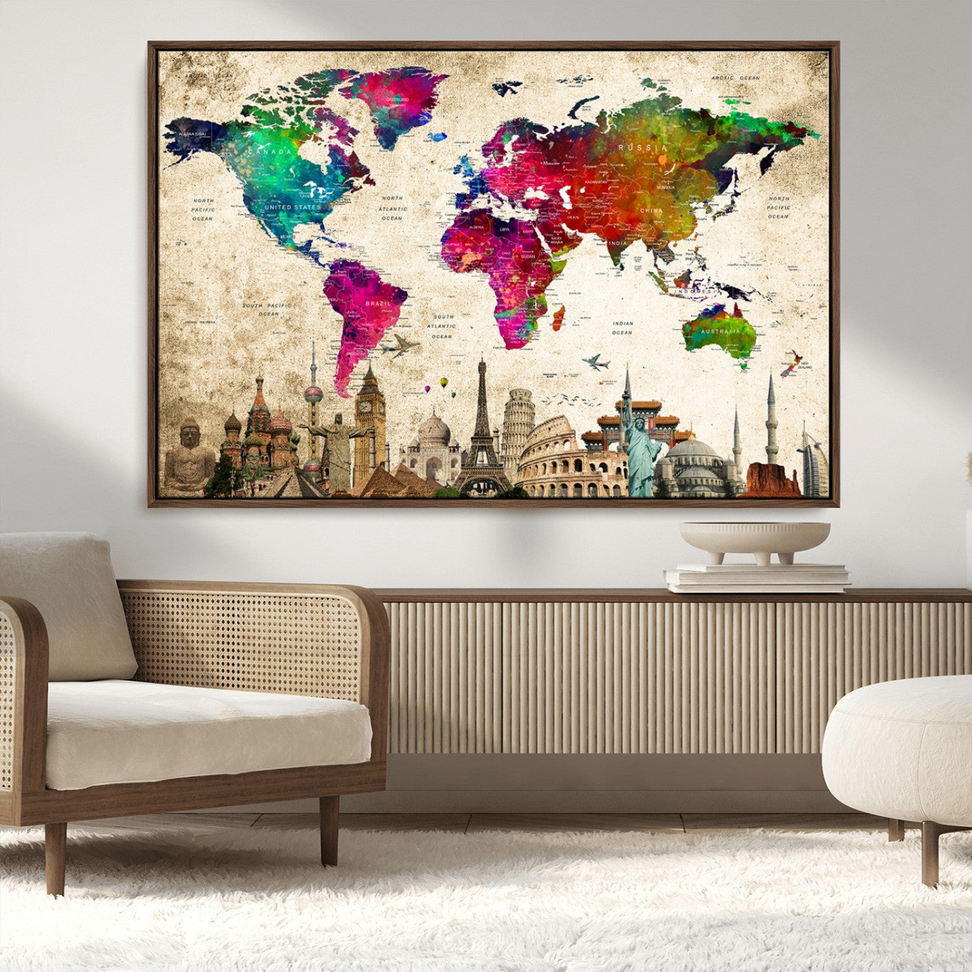 MGV-FC-36X24 - Push Pin World Map Canvas Print – Framed Wall Art for Couples to Track Their Travels – Anniversary