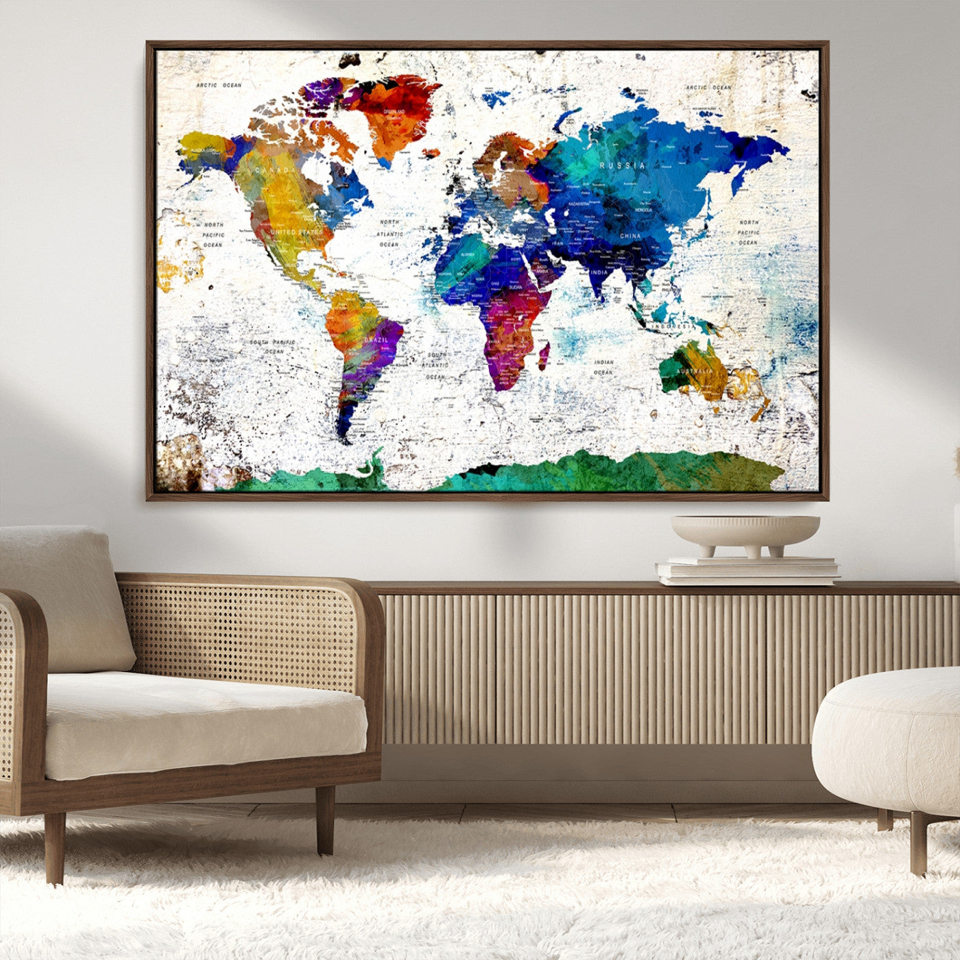 MGV-FC-36X24 - Push Pin World Map Canvas Print – Framed Wall Art for Couples to Track Their Travels – Anniversary