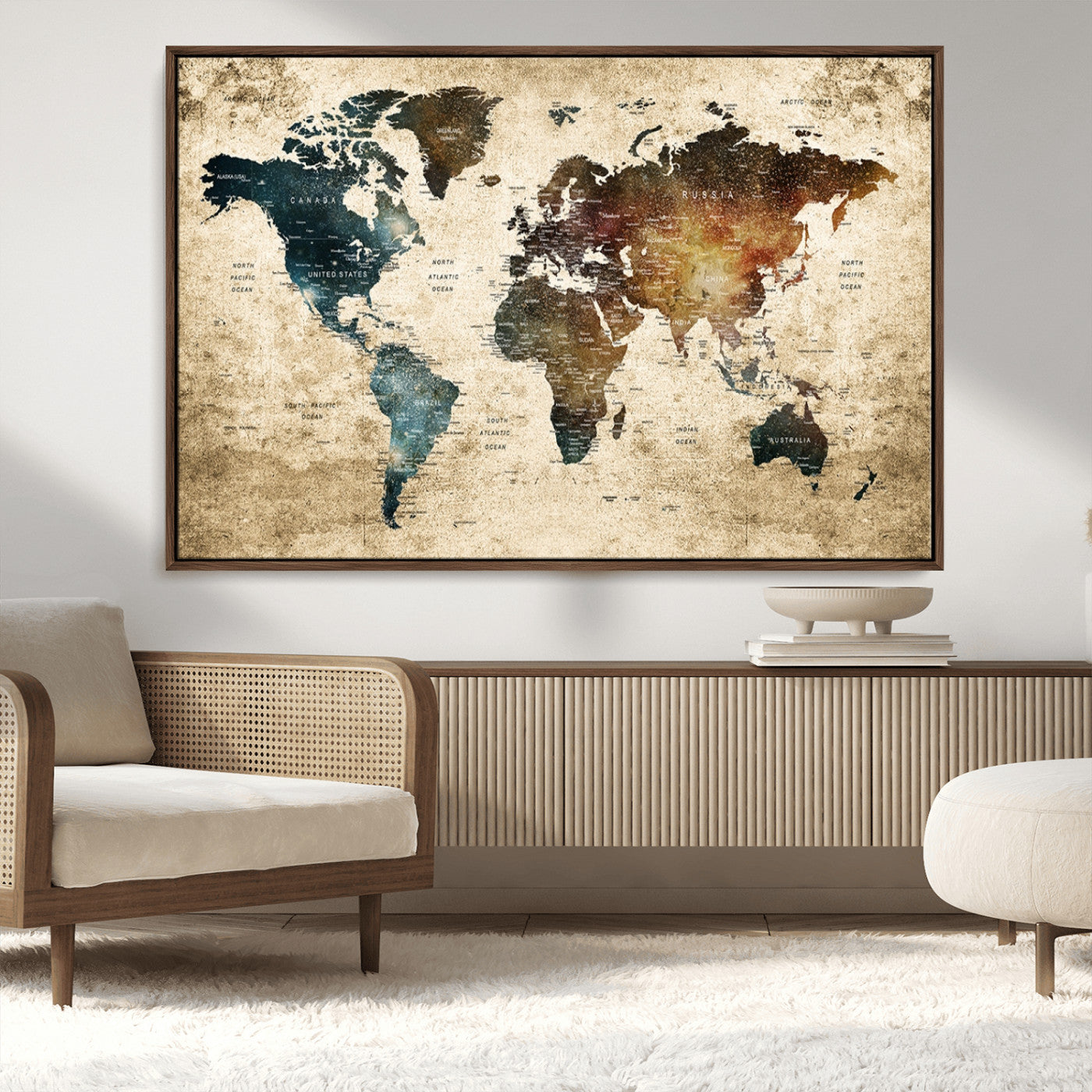 MGV-FC-36X24 - Push Pin World Map Canvas Print – Framed Wall Art for Couples to Track Their Travels – Anniversary