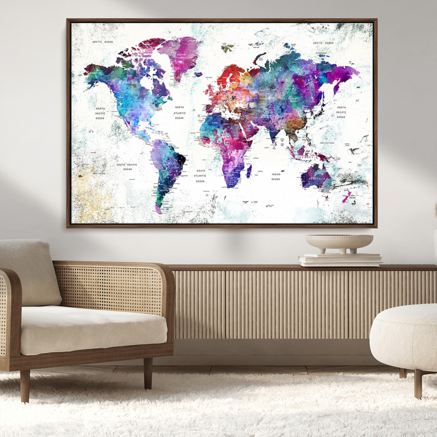 MGV-FC-36X24 - Push Pin World Map Canvas Print – Framed Wall Art for Couples to Track Their Travels – Anniversary