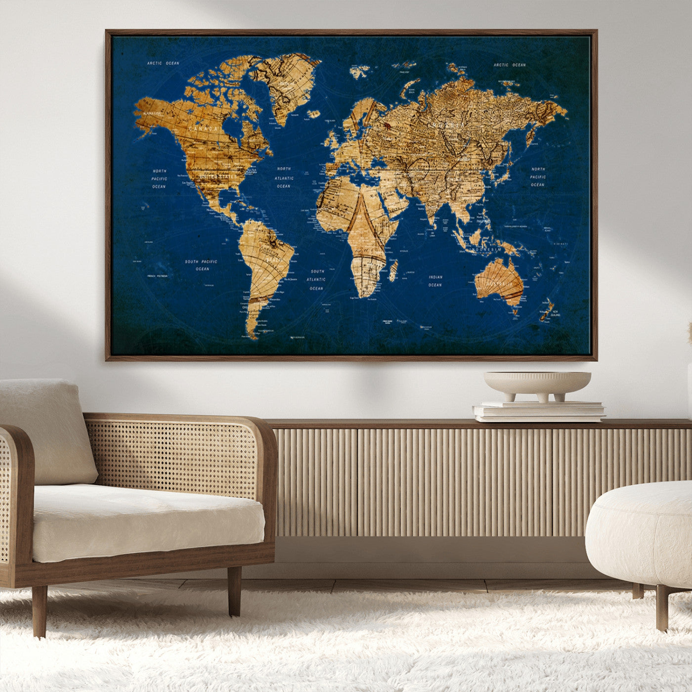 MGV-FC-36X24 - Push Pin World Map Canvas Print – Framed Wall Art for Couples to Track Their Travels – Anniversary