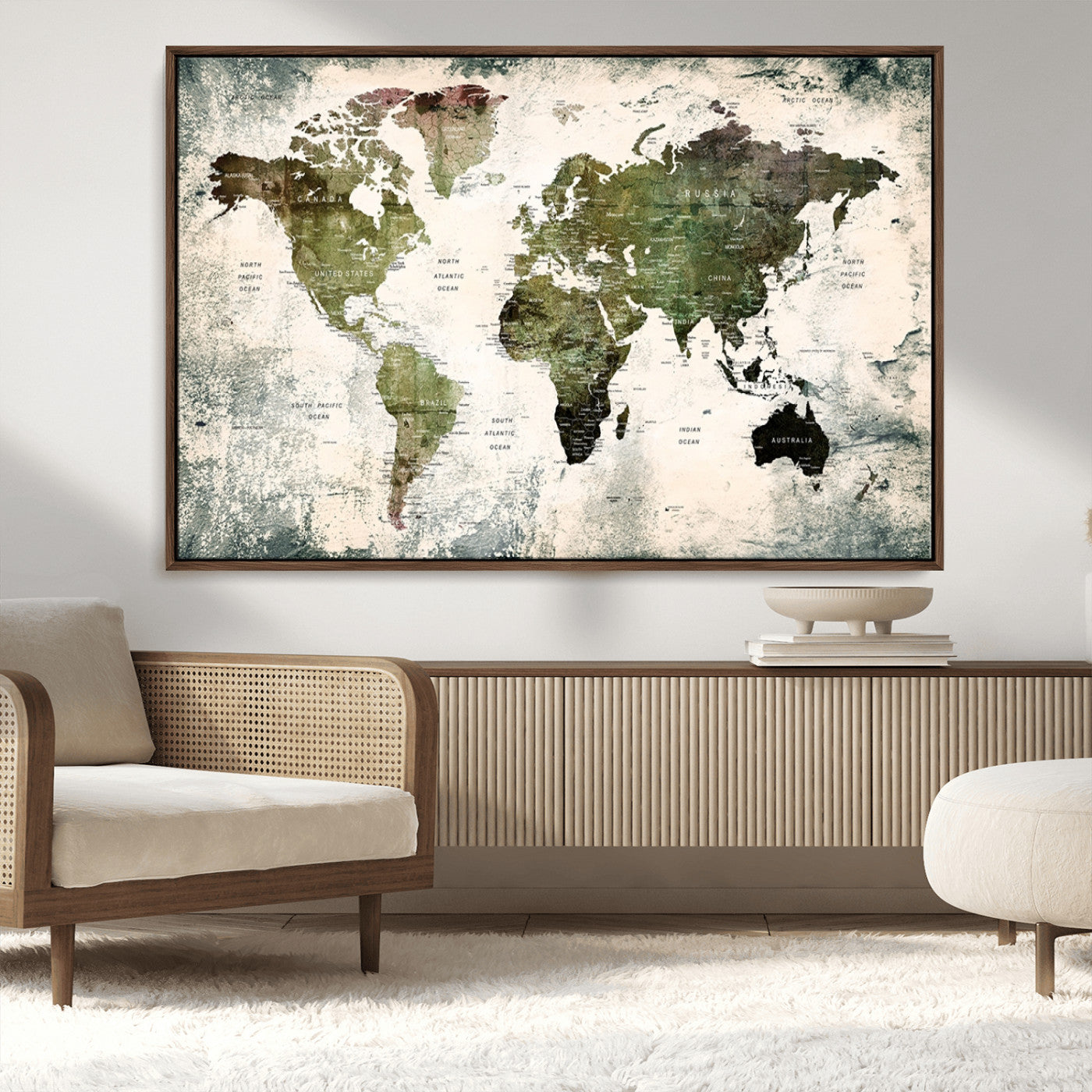 MGV-FC-36X24 - Push Pin World Map Canvas Print – Framed Wall Art for Couples to Track Their Travels – Anniversary